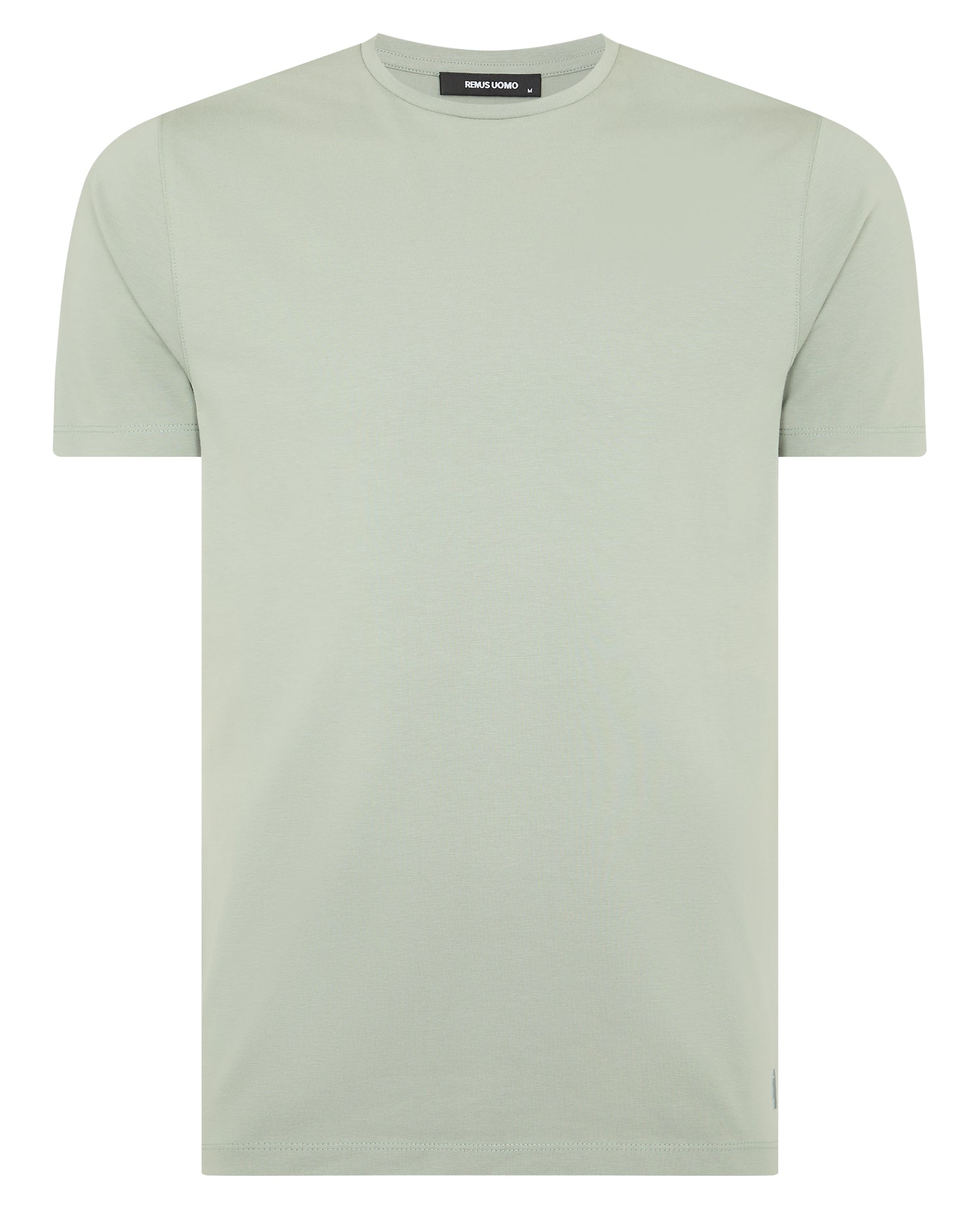 Man wearing a green Tapered Fit Cotton-Stretch T-Shirt