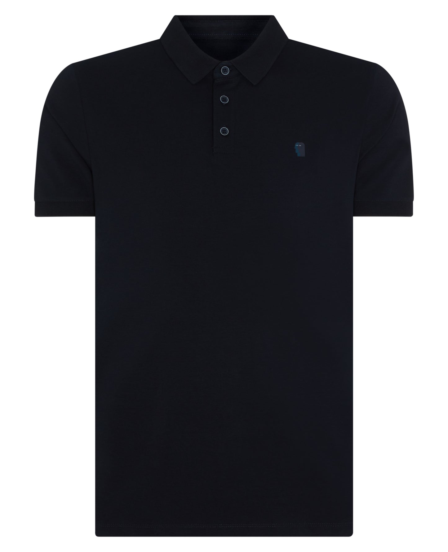 Man wearing a navy Tapered Fit Cotton-Stretch Polo Shirt