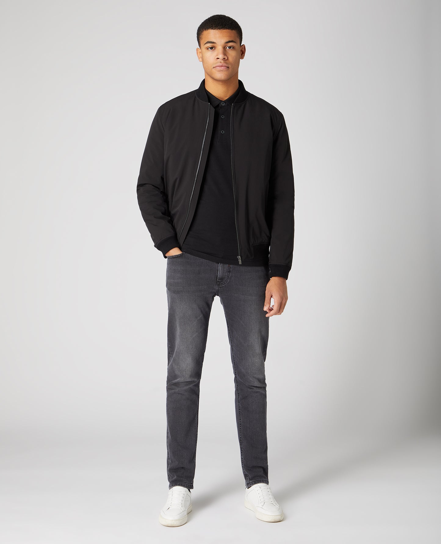 Tapered Fit Cotton-Stretch Long-Sleeve Polo Shirt