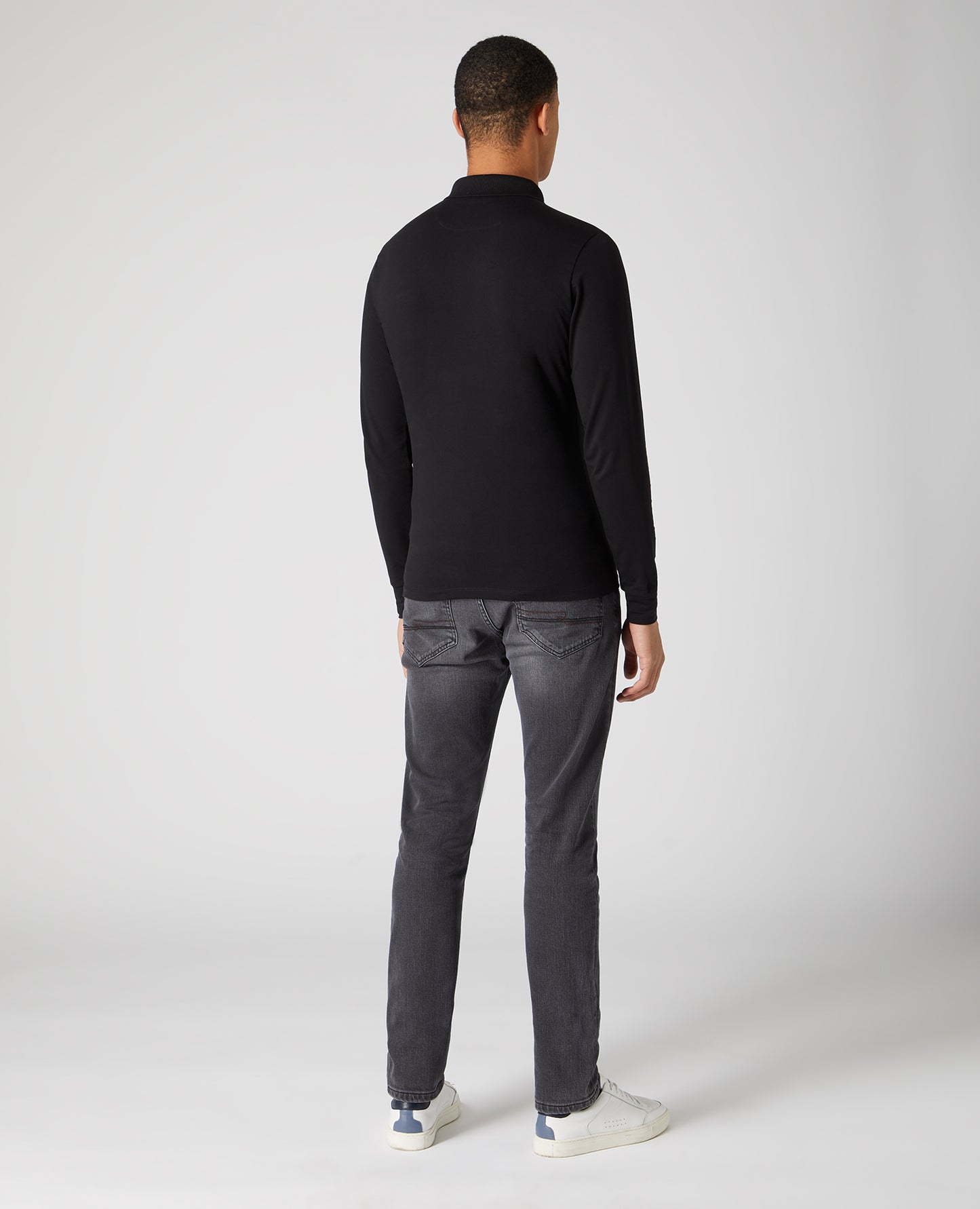 Tapered Fit Cotton-Stretch Long-Sleeve Polo Shirt