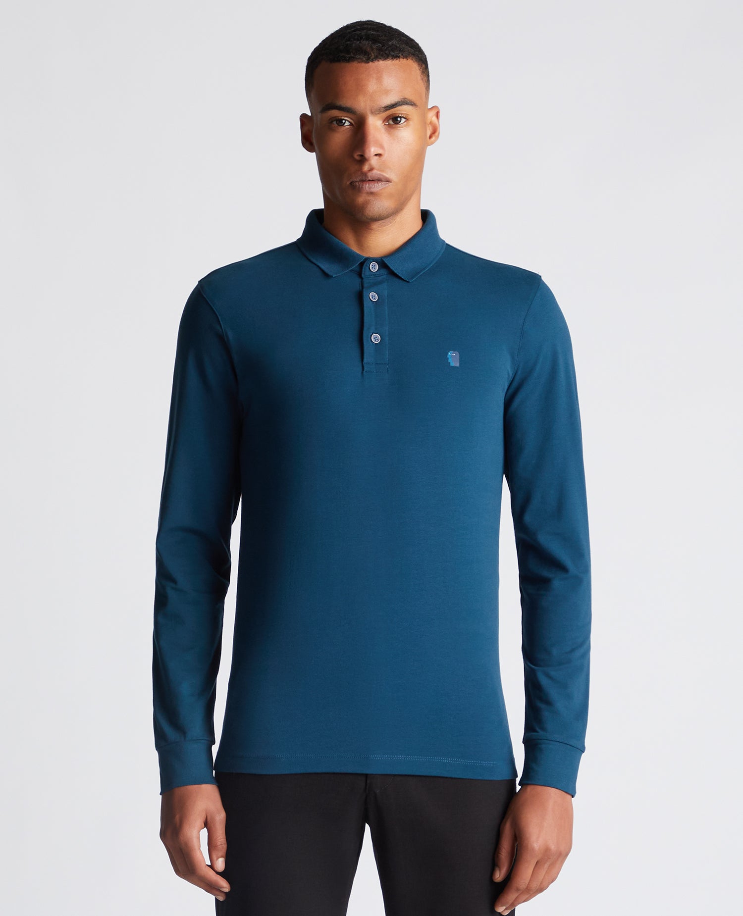Tapered Fit Cotton-Stretch Long-Sleeve Polo Shirt – Remus Uomo