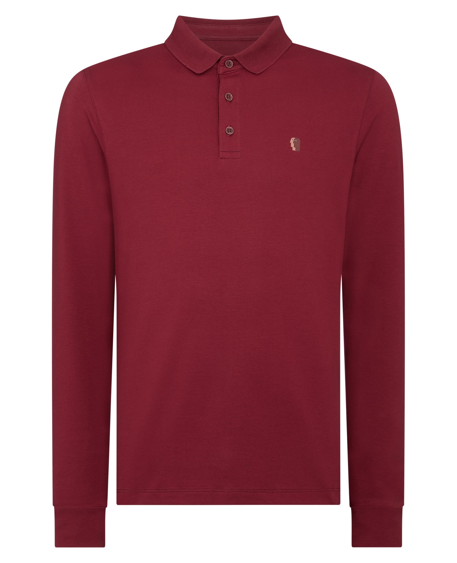 Man wearing a red Tapered Fit Cotton-Stretch Long-Sleeve Polo Shirt