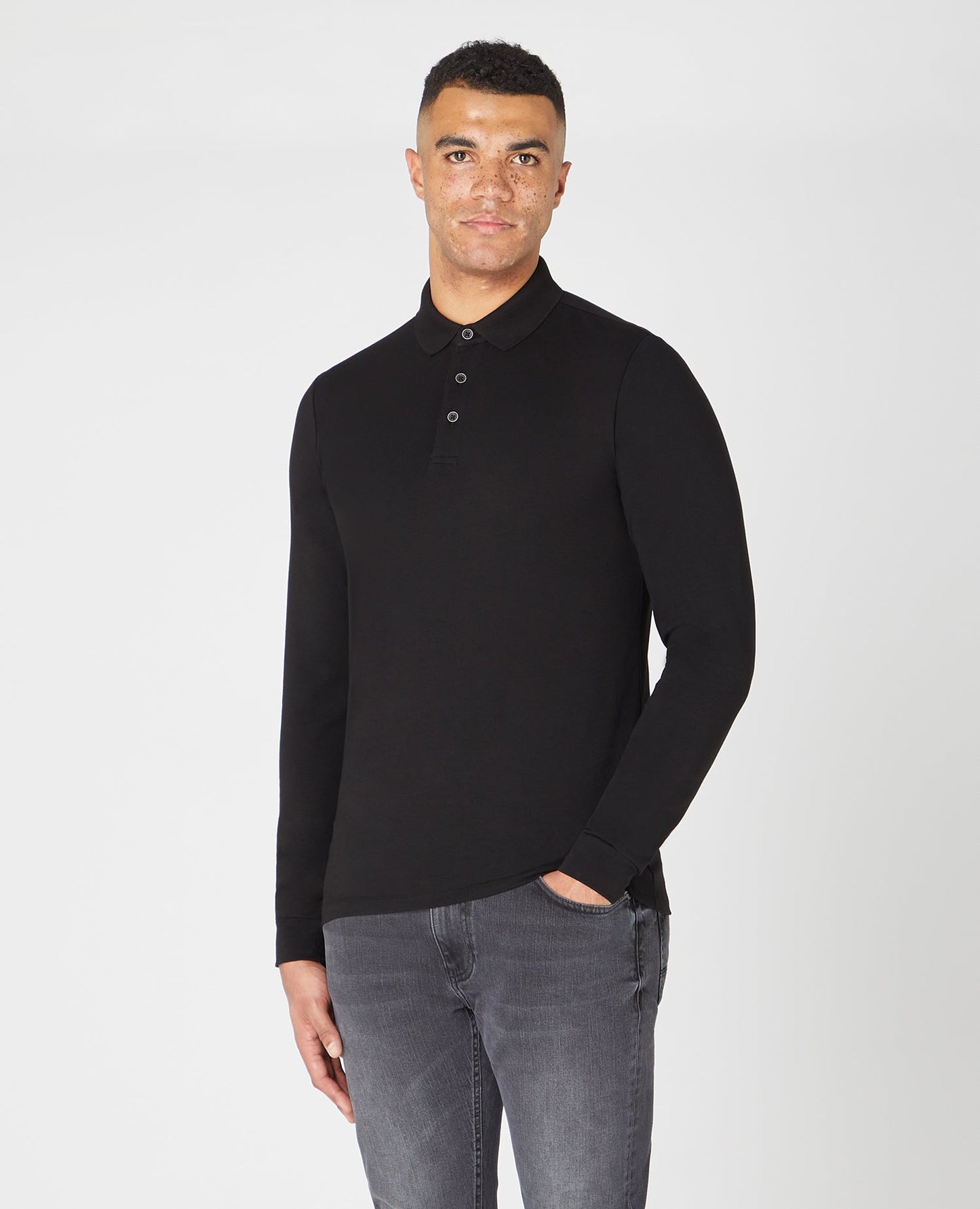 Tapered Fit Cotton-Stretch Long-sleeve Polo Shirt