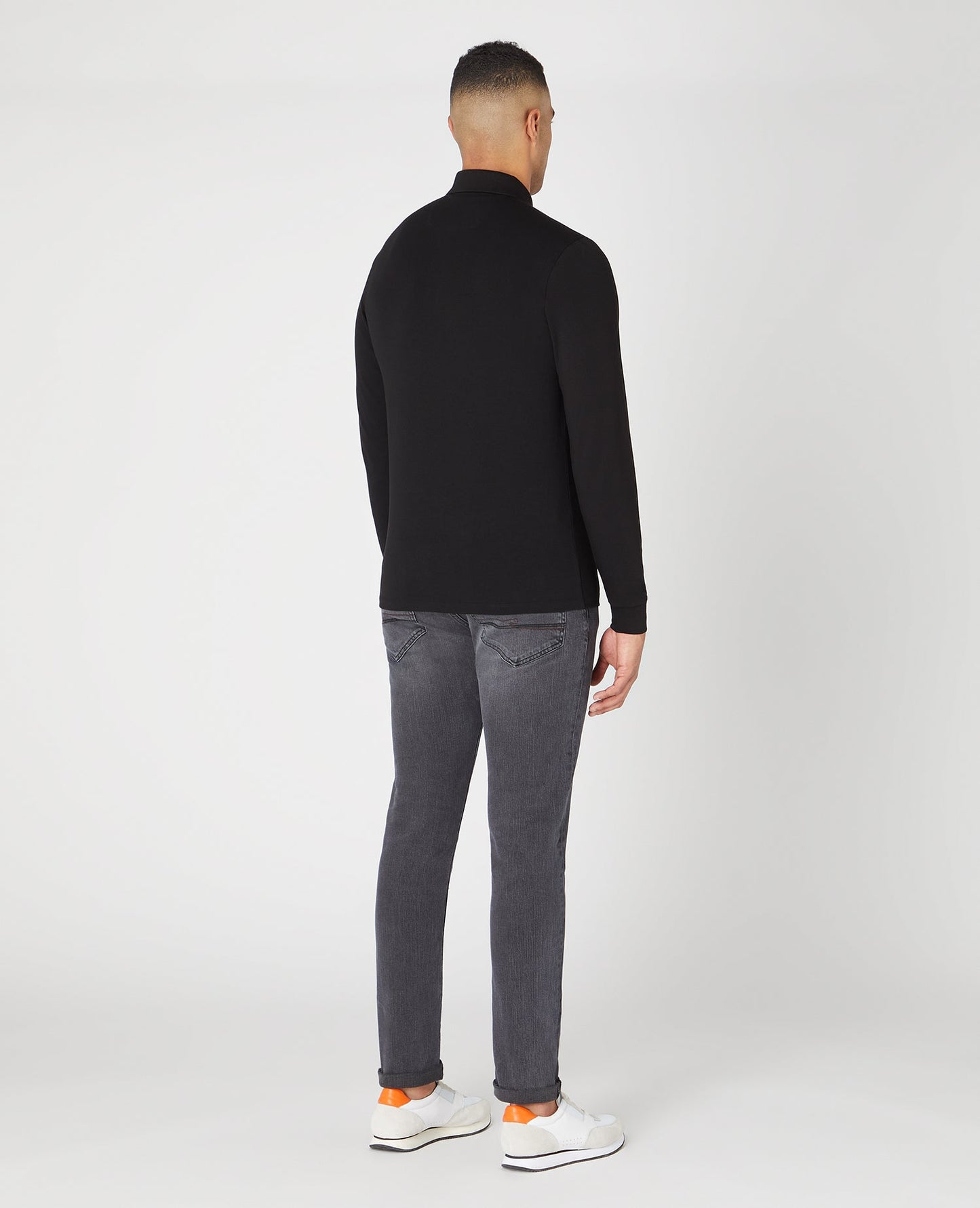 Tapered Fit Cotton-Stretch Long-sleeve Polo Shirt