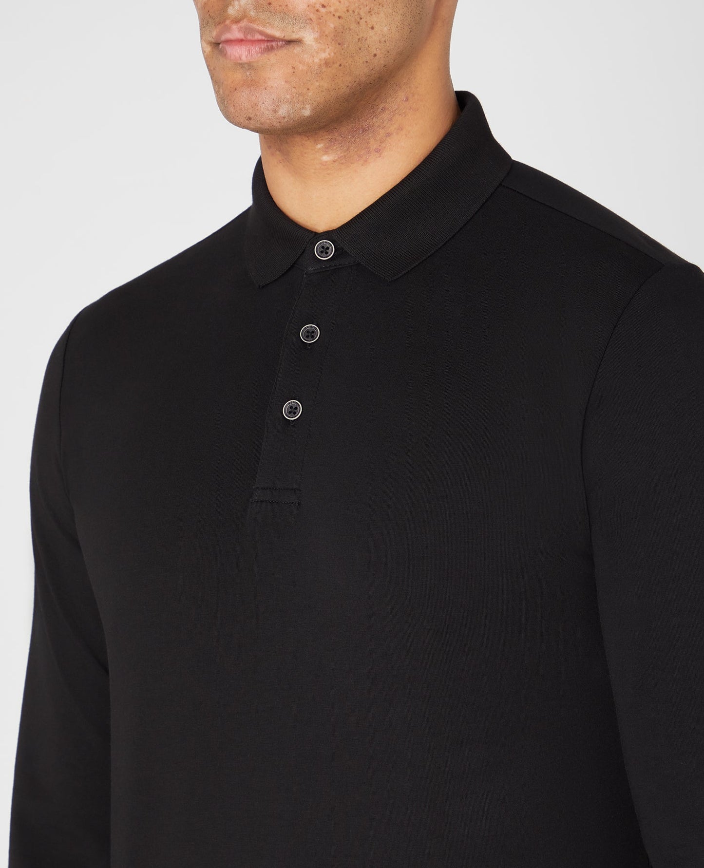Tapered Fit Cotton-Stretch Long-sleeve Polo Shirt