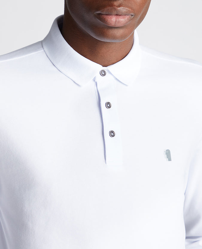 Tapered Fit Cotton-Stretch Long-Sleeve Polo Shirt