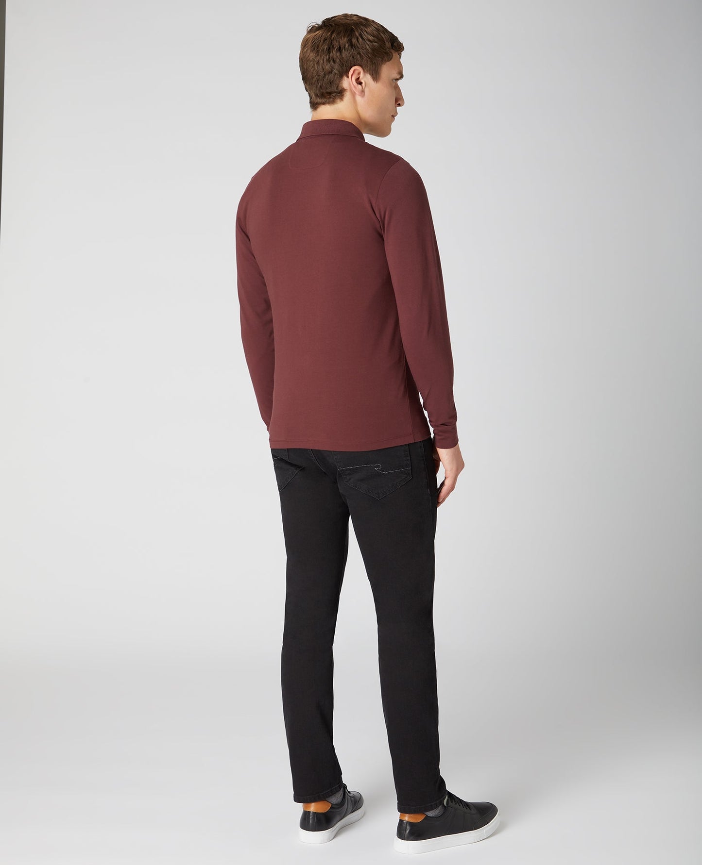 Tapered Fit Cotton-Stretch Long-Sleeve Polo Shirt