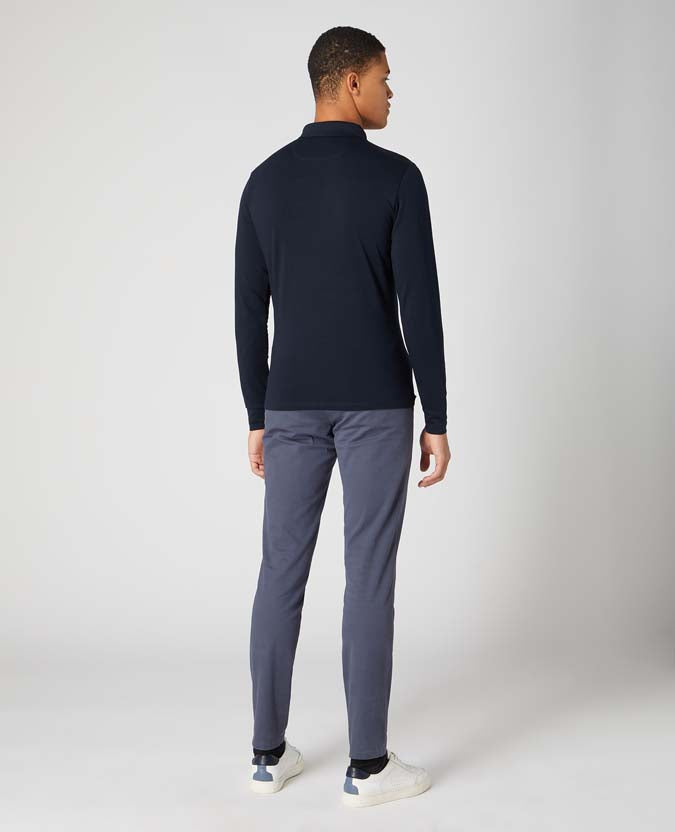 Tapered Fit Cotton-Stretch Long-sleeve Polo Shirt