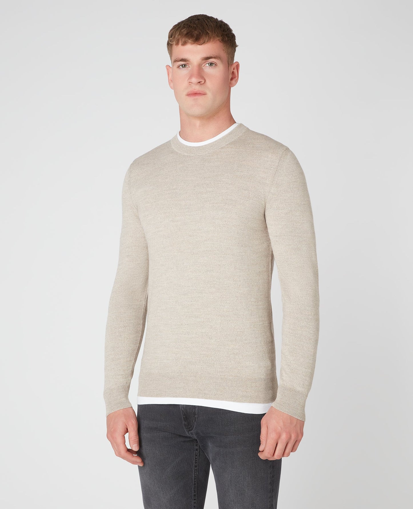 Tapered Fit Merino Wool-Blend Crew Neck Sweater