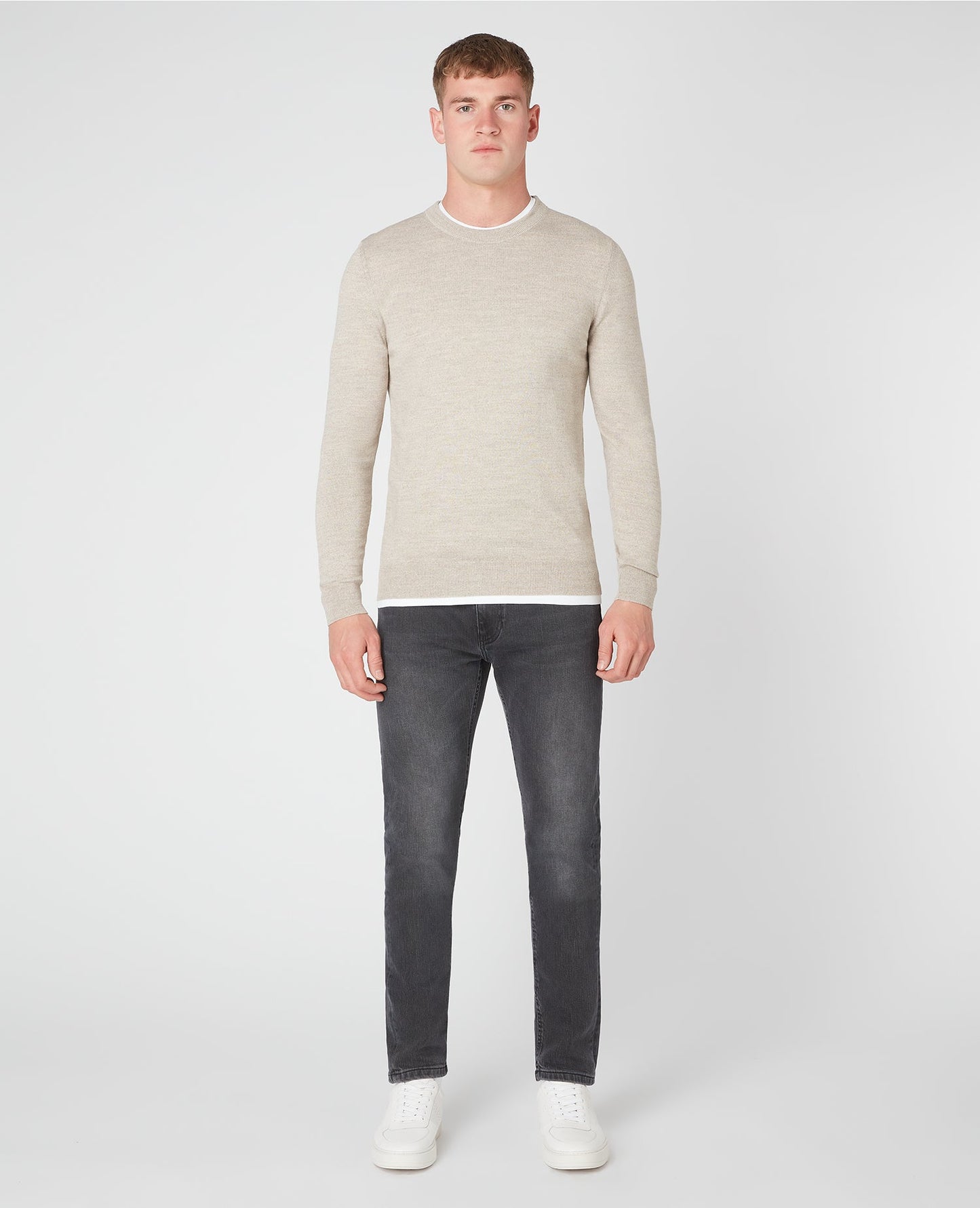Tapered Fit Merino Wool-Blend Crew Neck Sweater