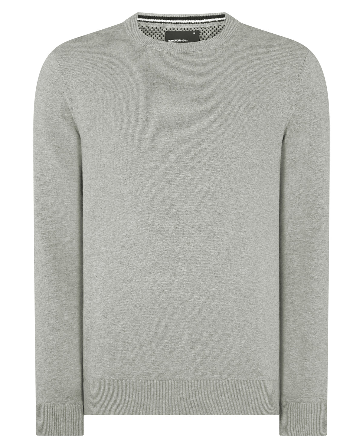 Man wearing a grey Tapered Fit Cotton Crew Neck Sweater