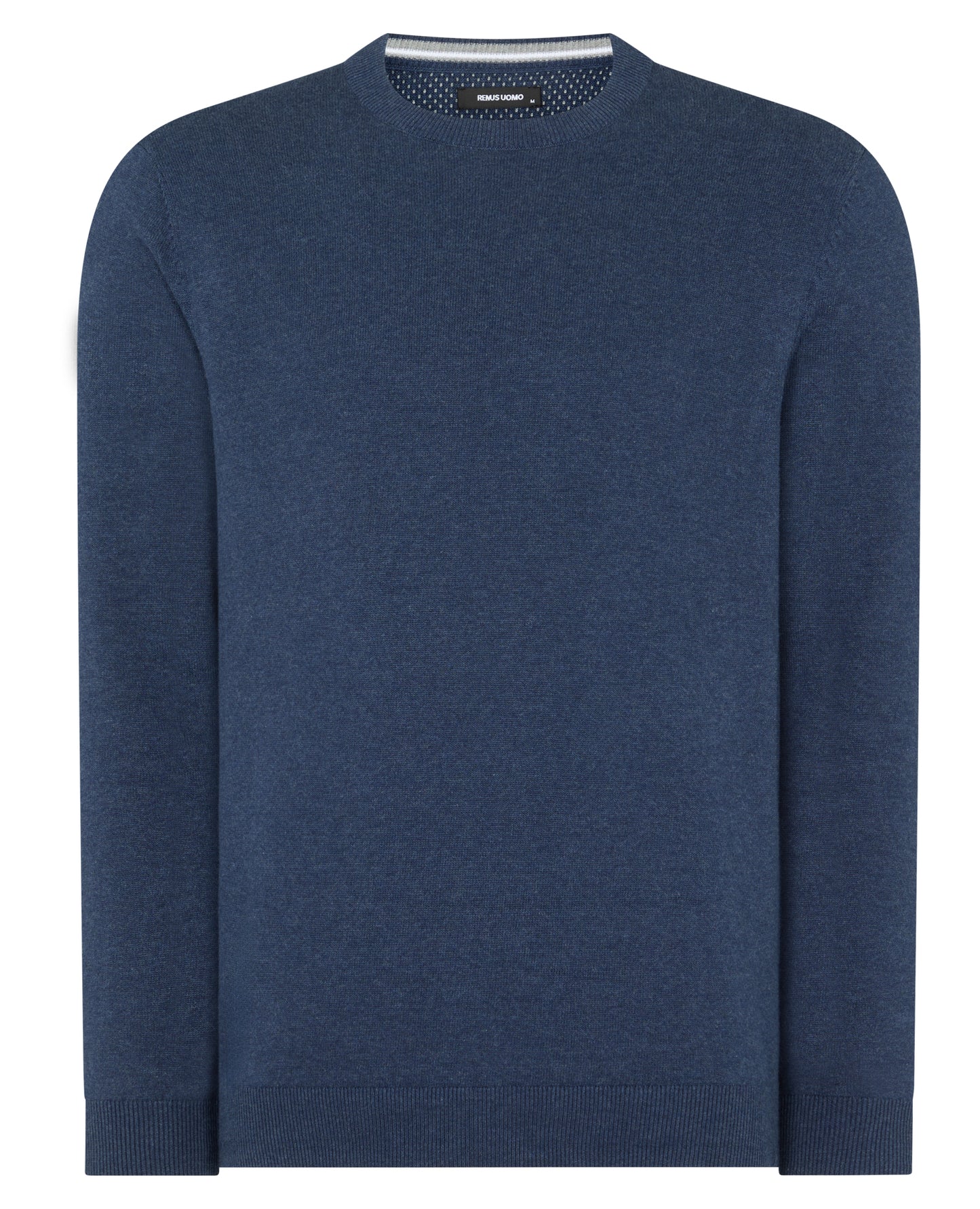 Man wearing a blue Tapered Fit Cotton Crew Neck Sweater
