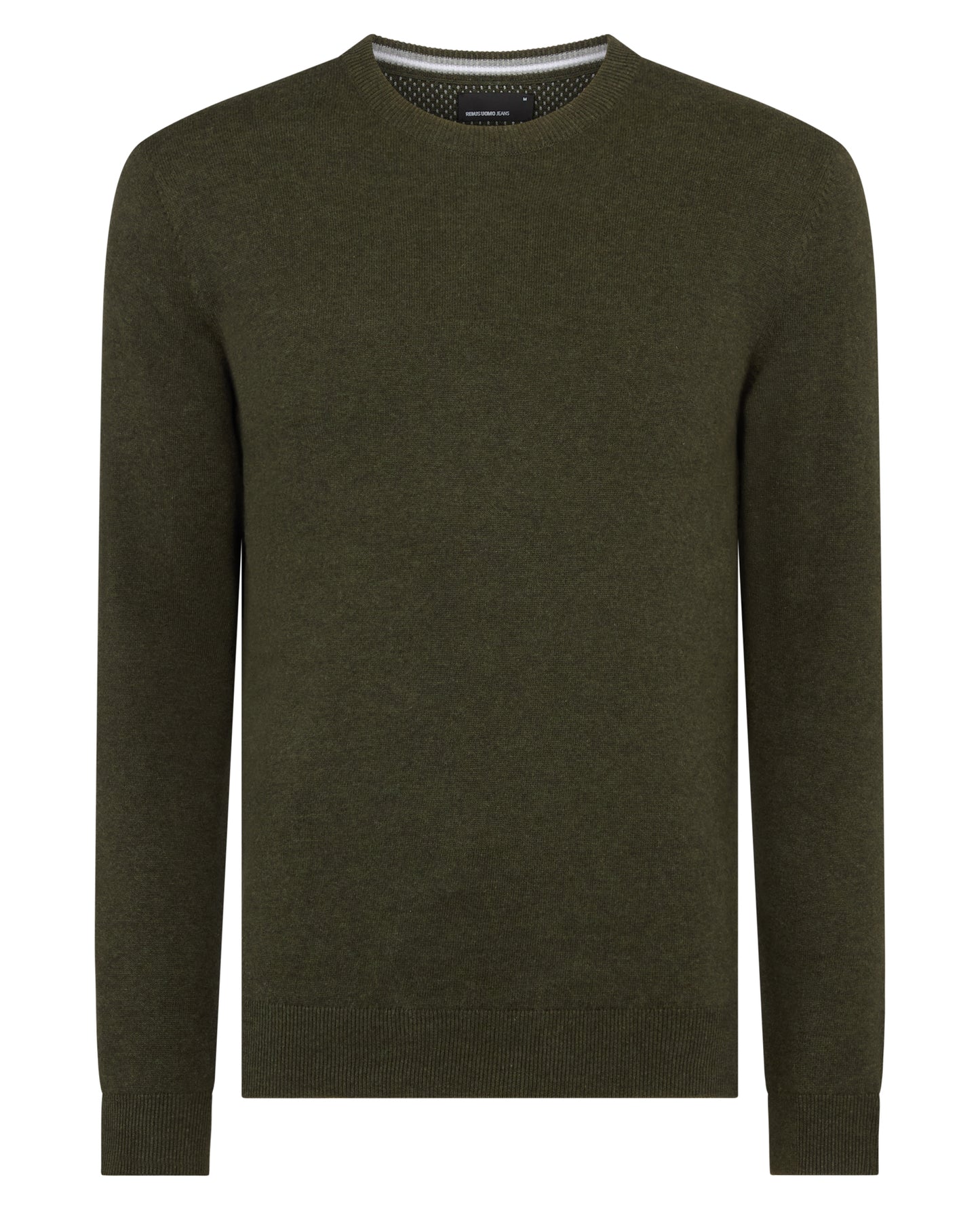 Man wearing a green Tapered Fit Cotton Crew Neck Sweater