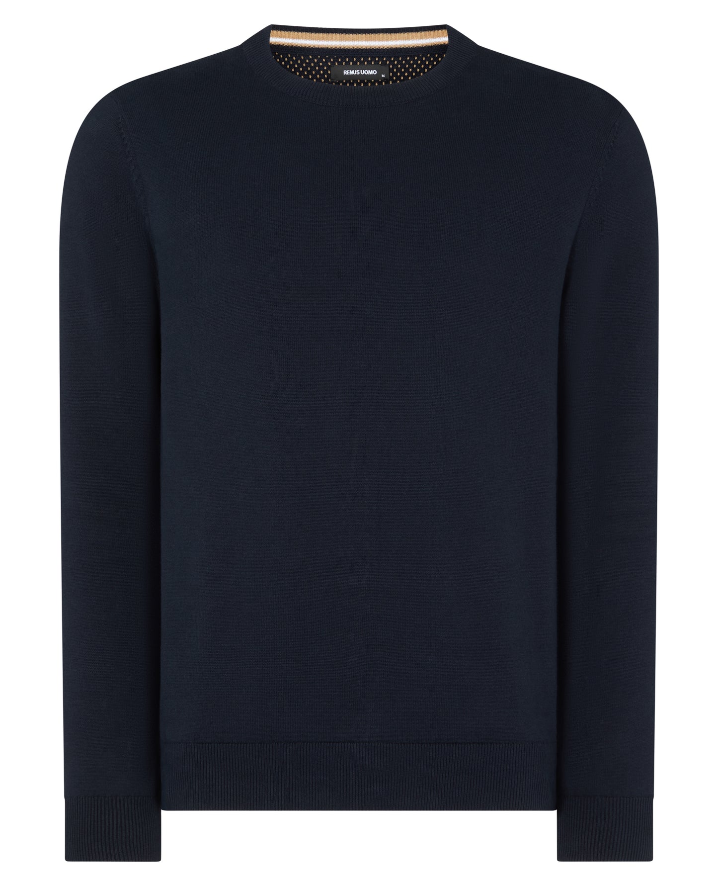 Man wearing a navy Tapered Fit Cotton Crew Neck Sweater