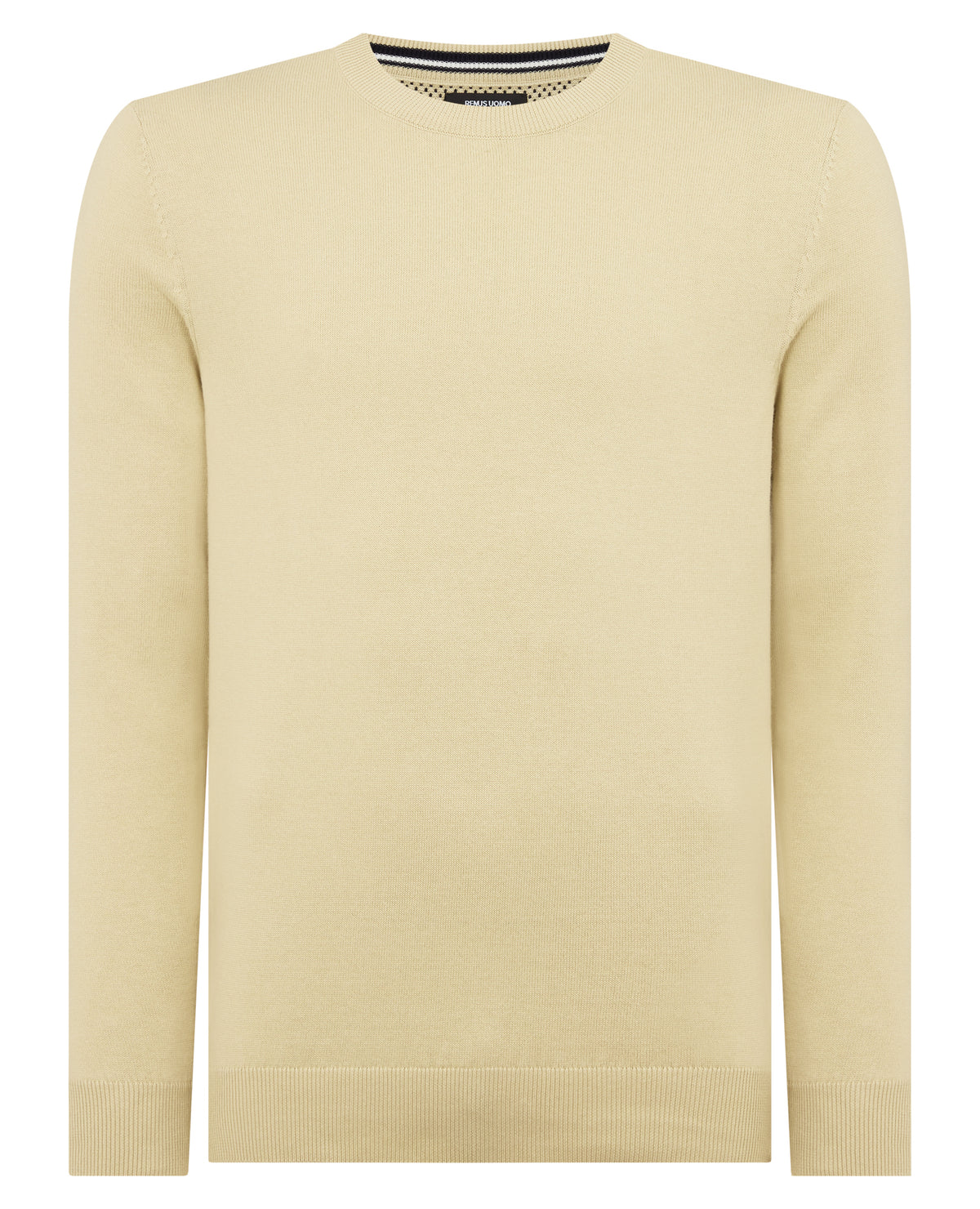 Man wearing a sand Tapered Fit Cotton Crew Neck Sweater
