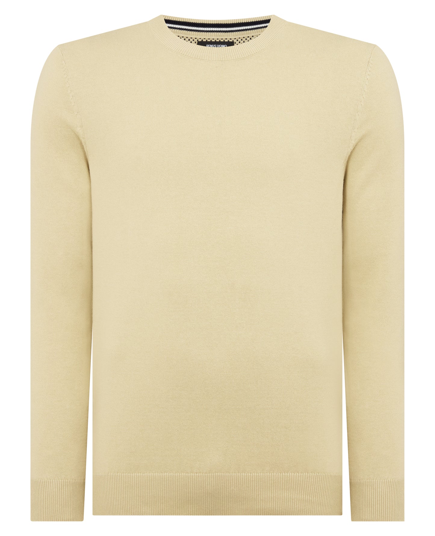 Man wearing a sand Tapered Fit Cotton Crew Neck Sweater