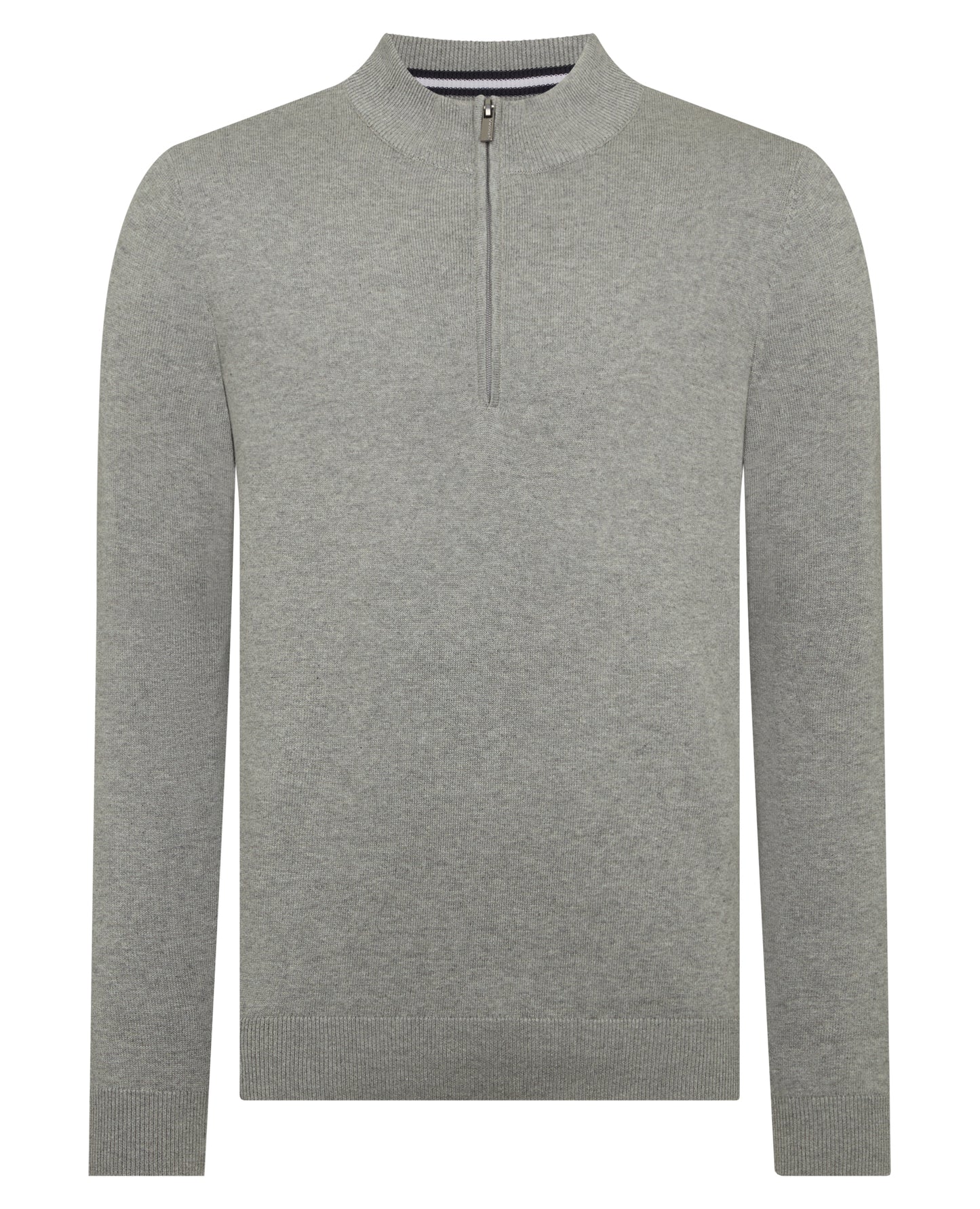 Man wearing a grey Tapered Fit Half Zip Cotton Sweater