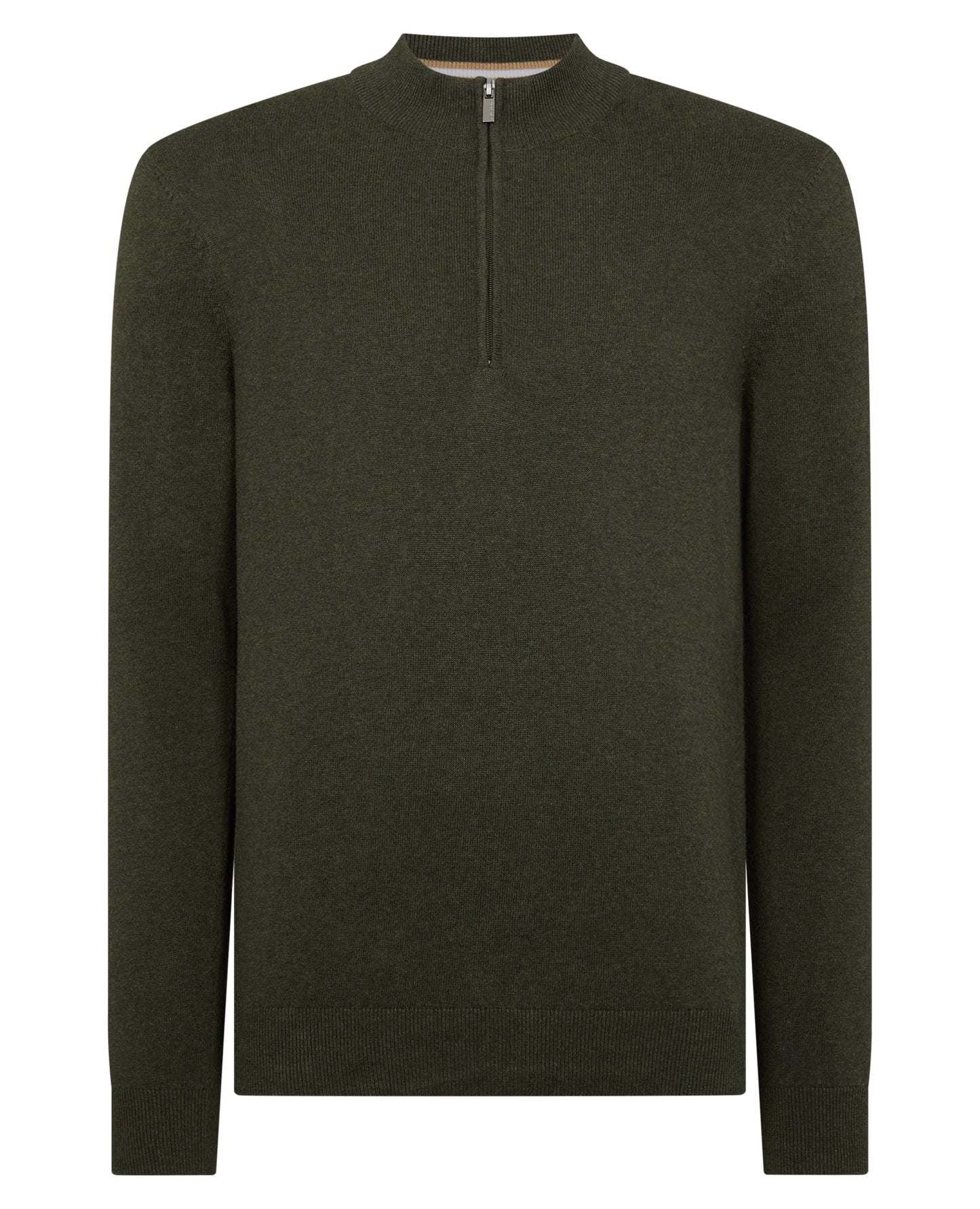Man wearing a green Tapered Fit Half Zip Cotton Sweater