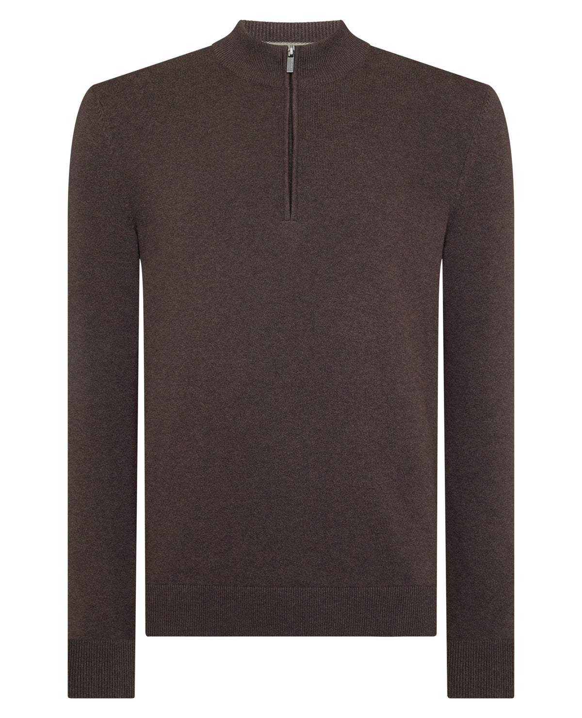 Man wearing a brown Half Zip Cotton Sweater