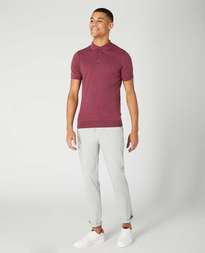 Slim Fit Knitted Cotton Short Sleeve Polo Shirt