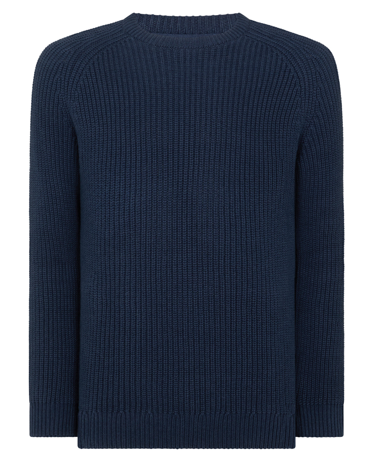Man wearing a blue Tapered Fit Chunky Knit Sweater