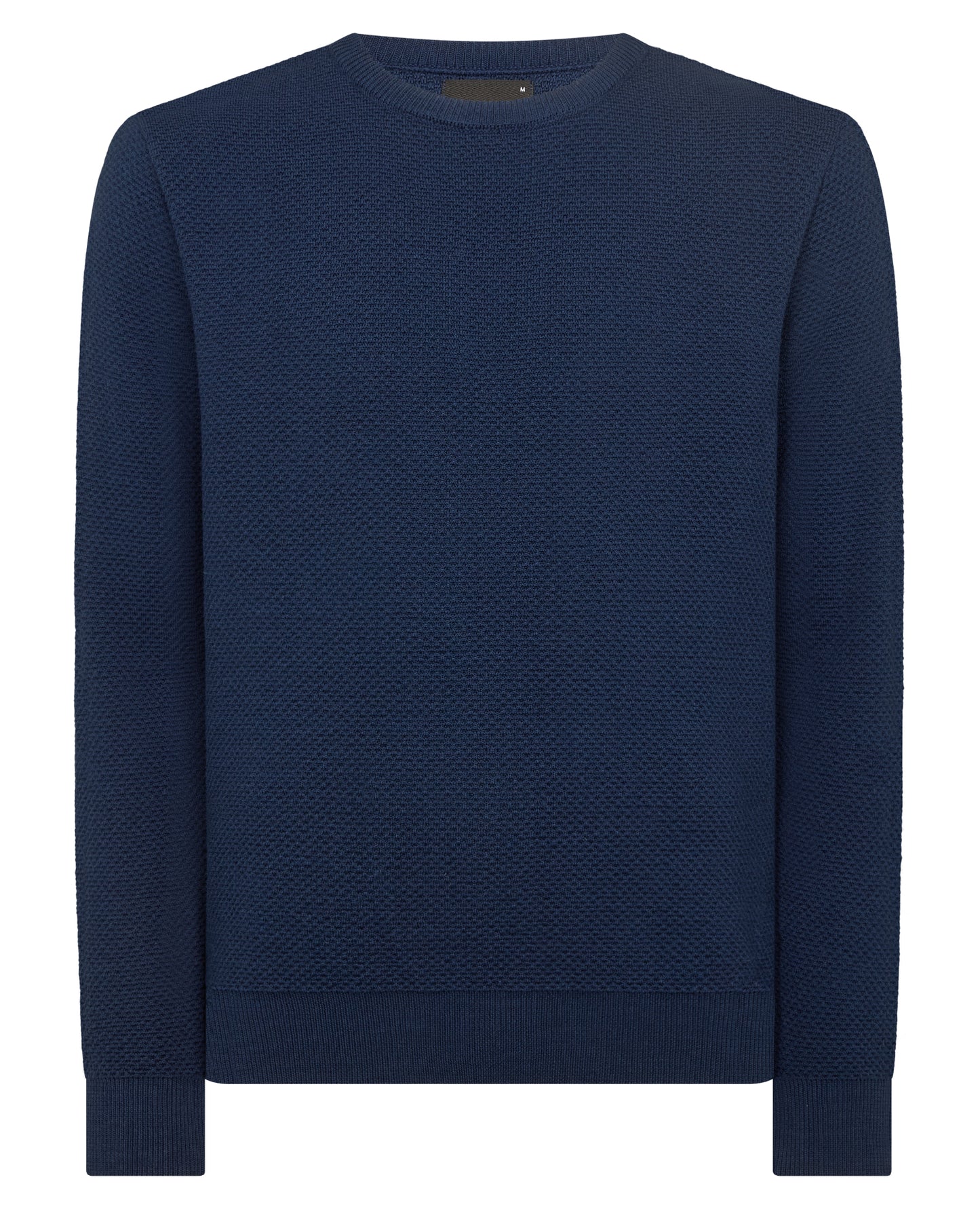 Man wearing a blue Tapered Fit Merino Wool-Blend Sweater