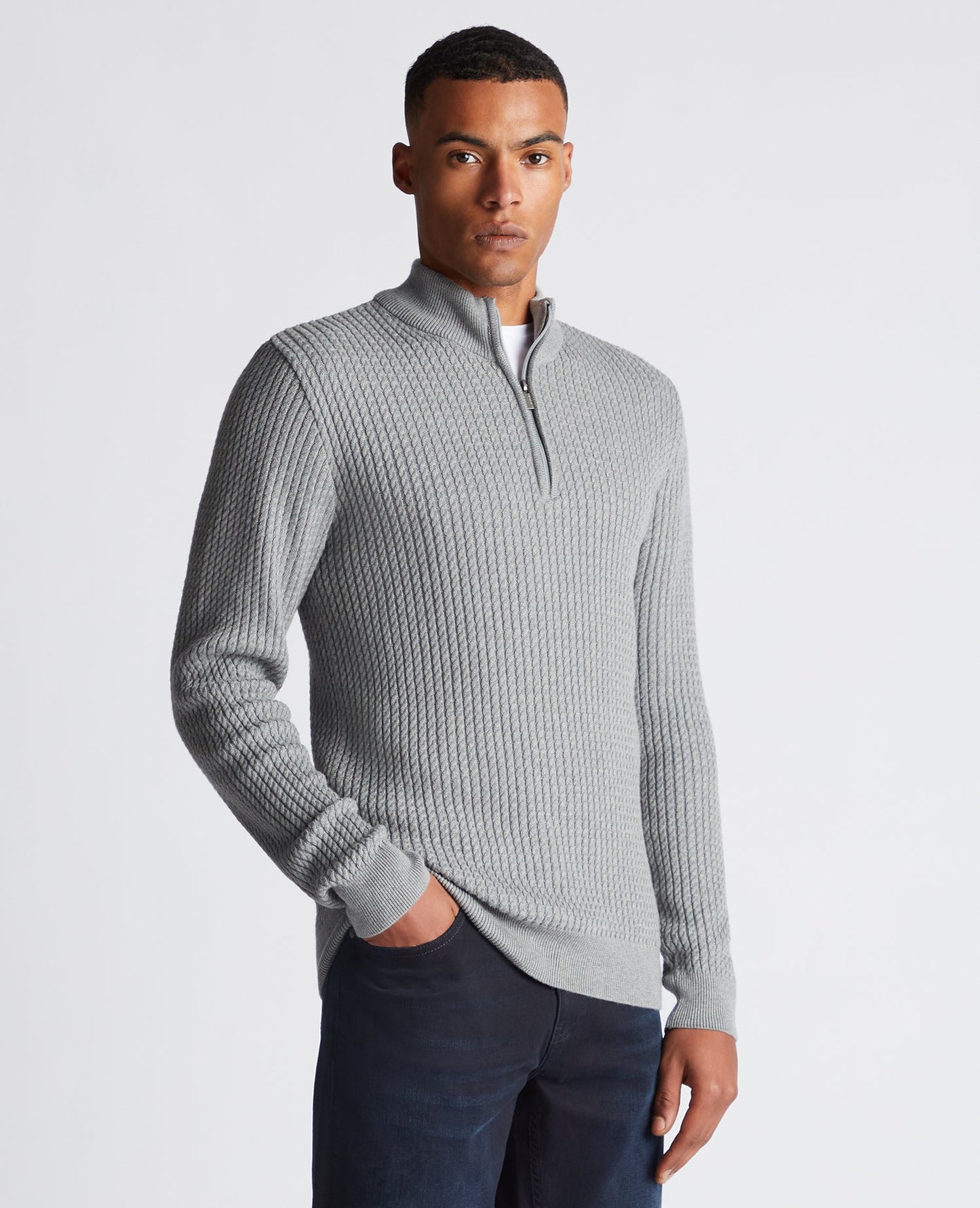 Tapered Fit Cotton Half Zip Sweater