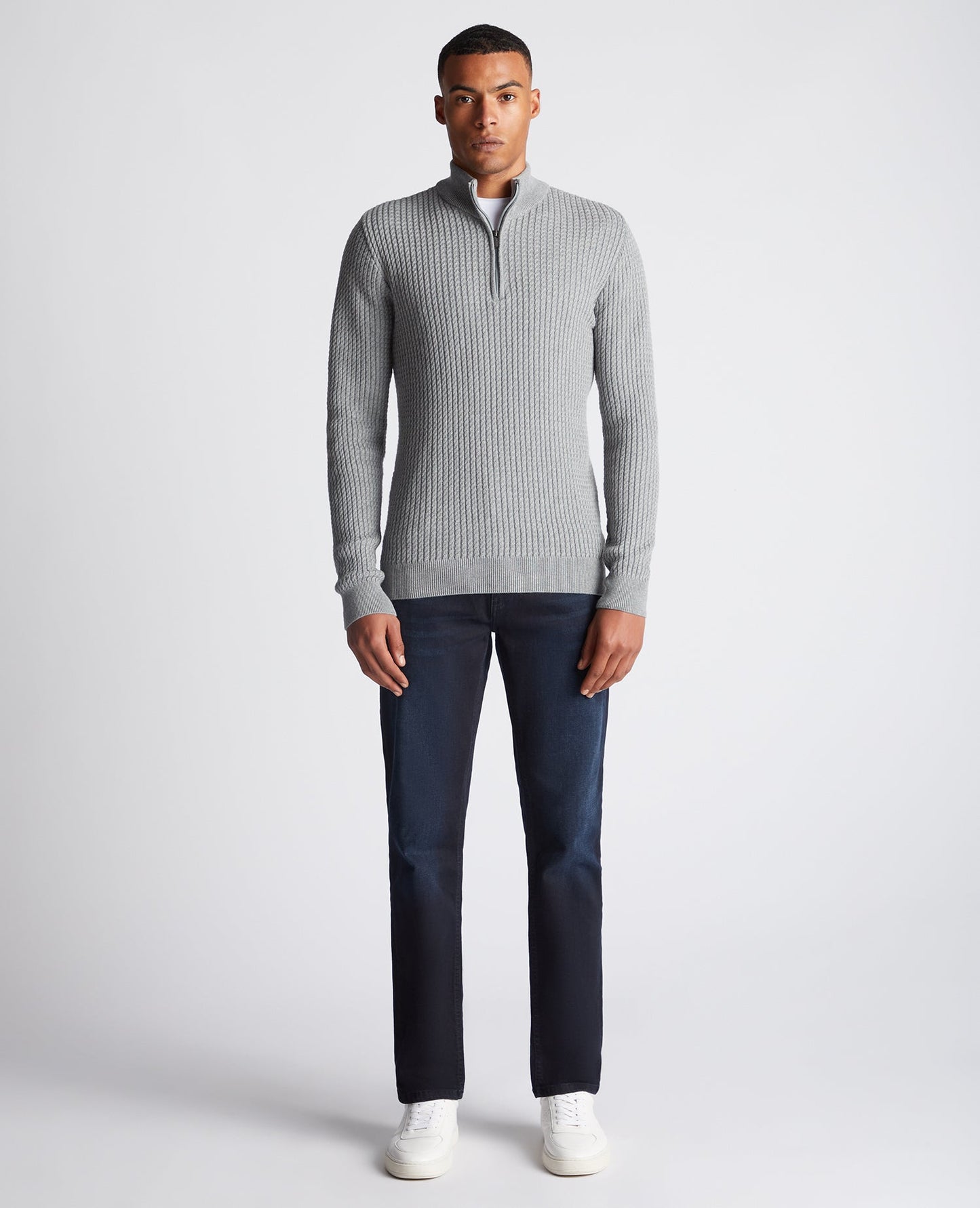 Tapered Fit Cotton Half Zip Sweater