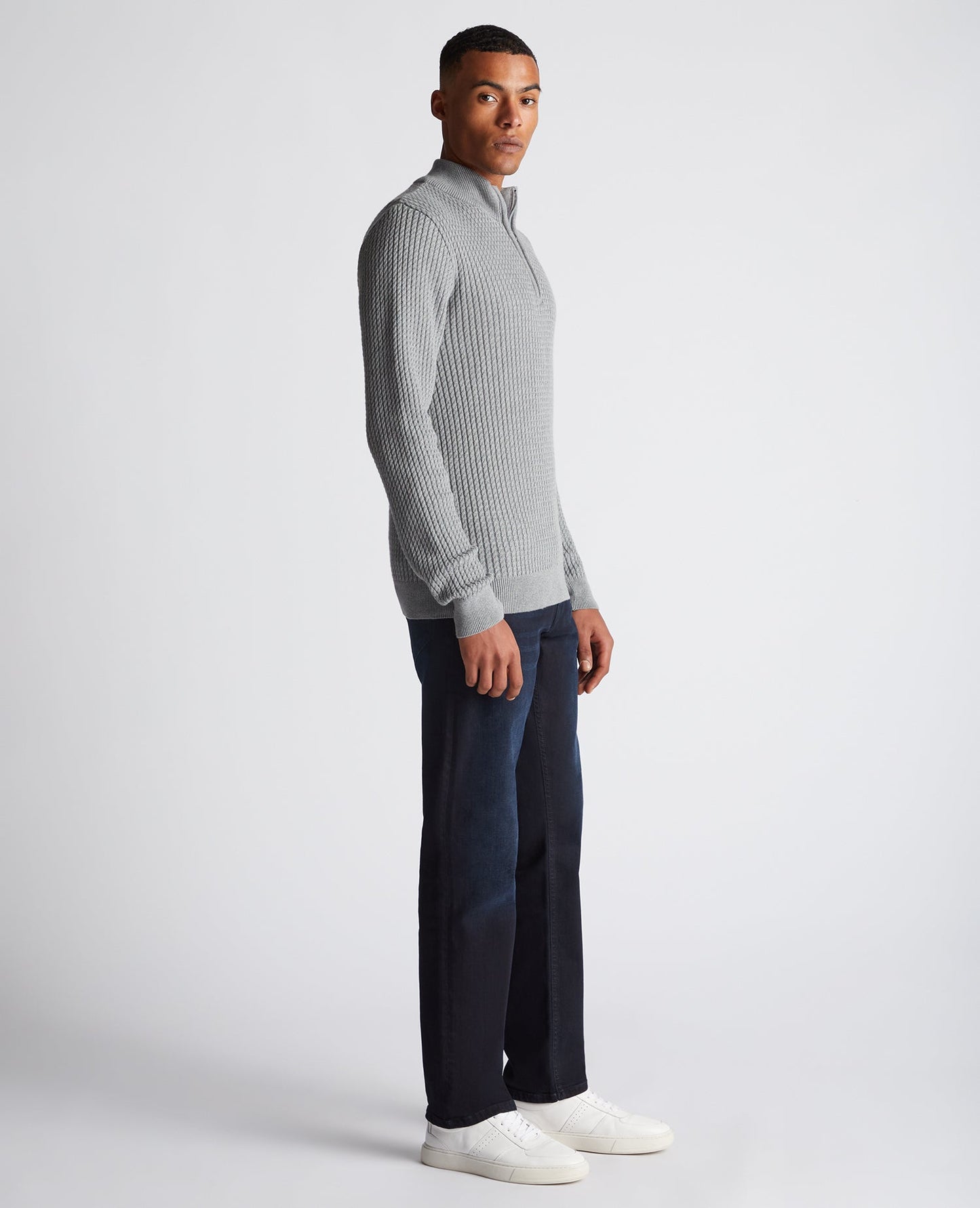 Tapered Fit Cotton Half Zip Sweater