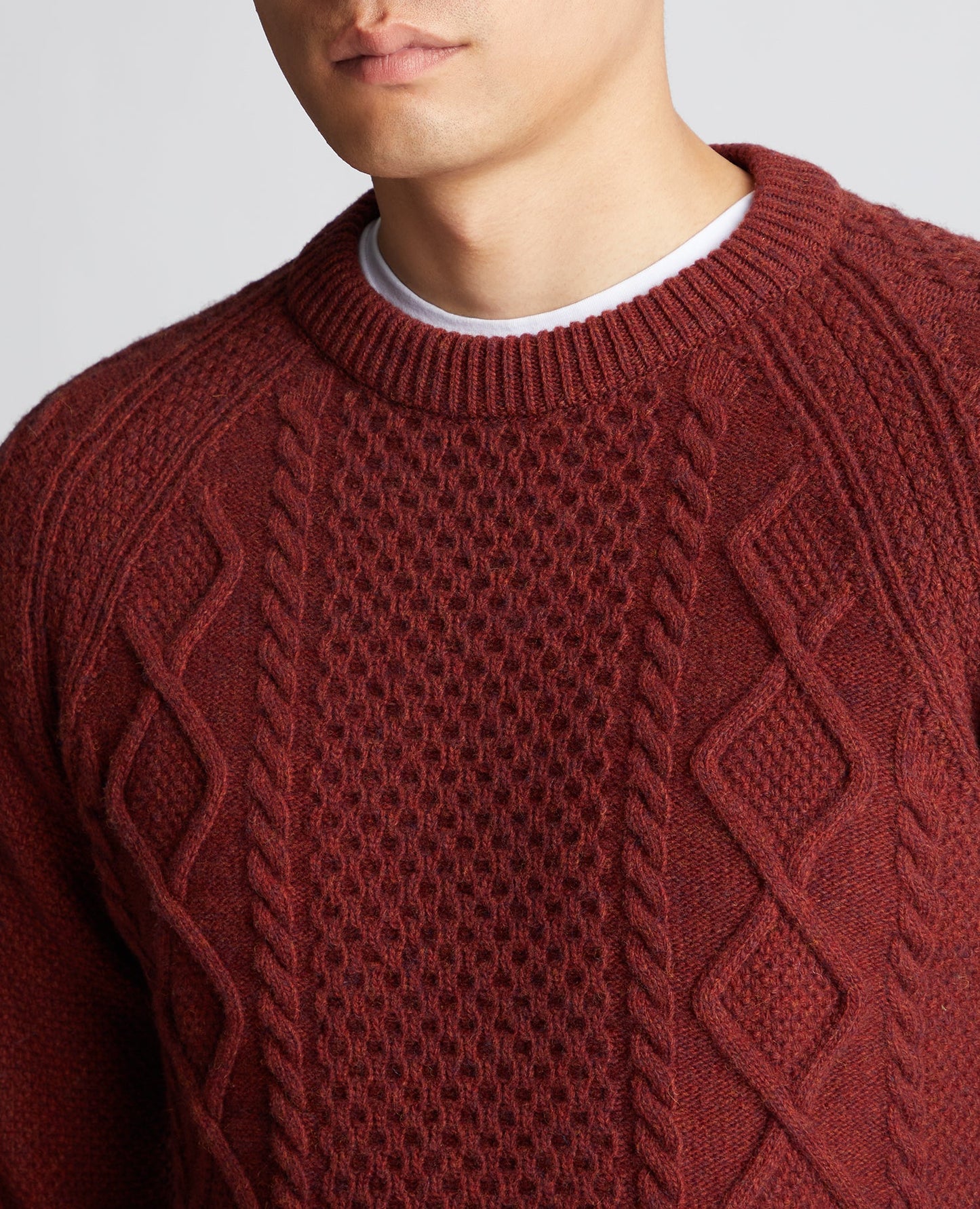 Man wearing a orange Tapered Fit Wool-Blend Crew Neck Sweater