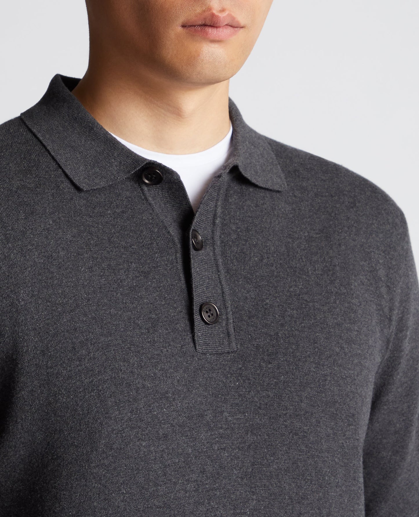 Man wearing a grey Relaxed Fit Long Sleeve Polo