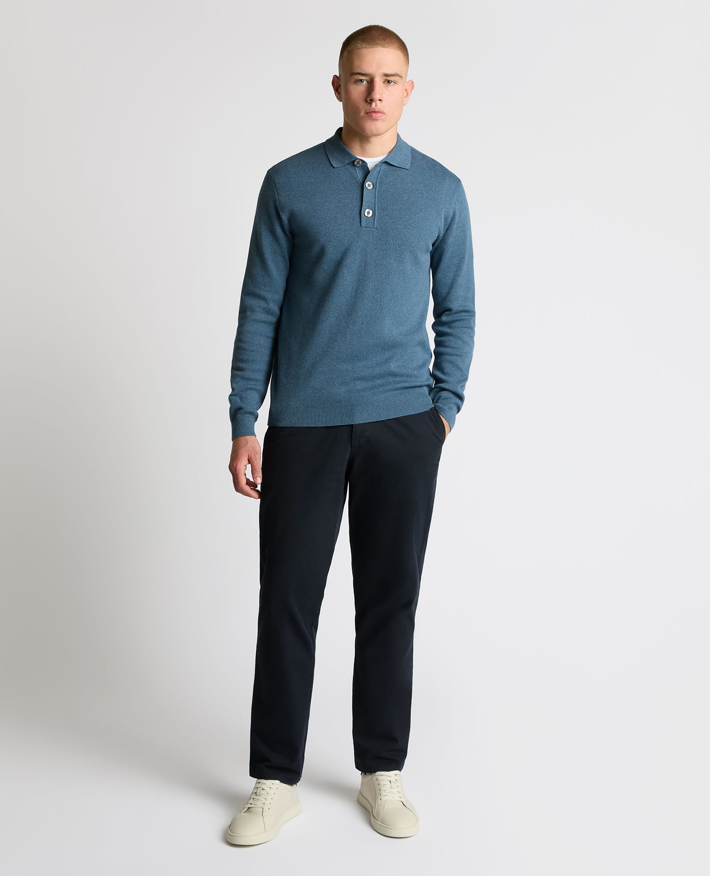 Long Sleeve Cotton Knit Polo