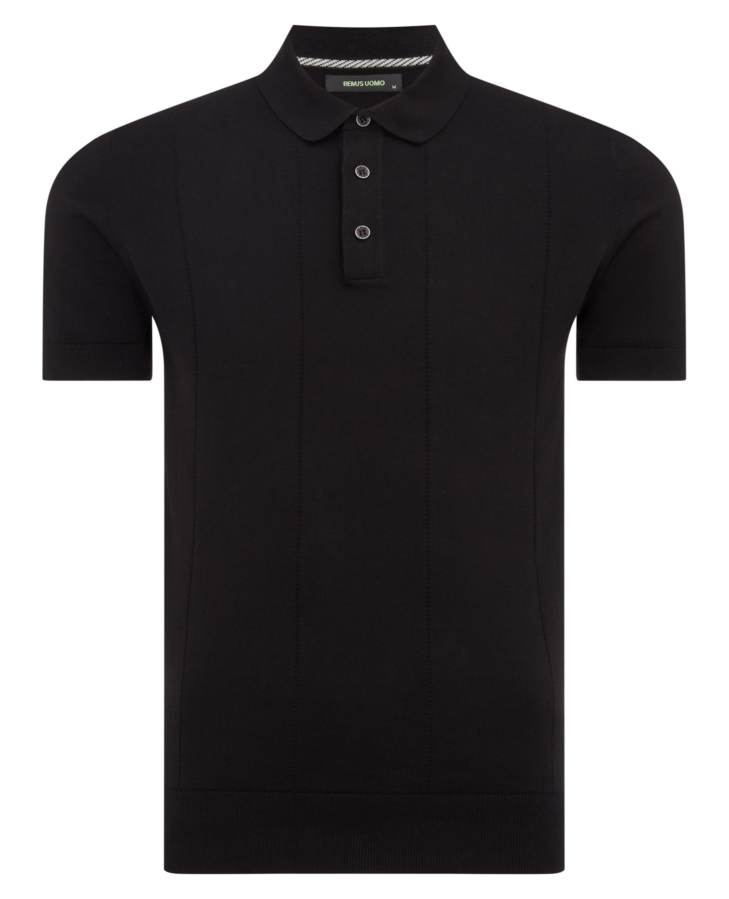 Man wearing a black Slim Fit Knitted Cotton Short-Sleeve Polo
