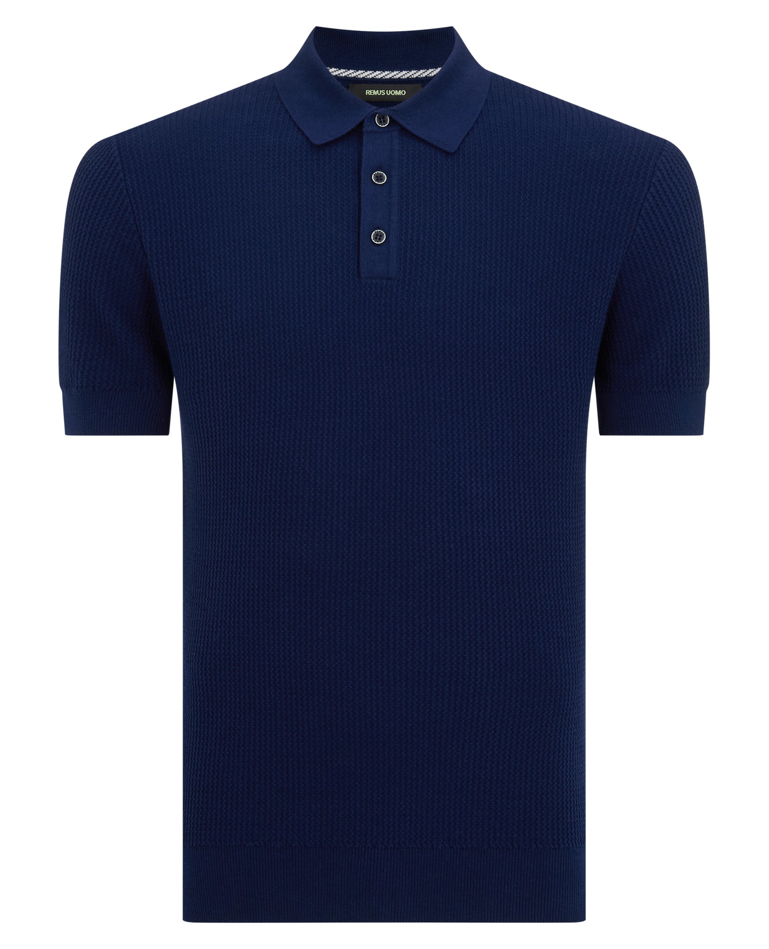 Man wearing a blue Slim Fit Cotton Interest Fabric Polo Shirt
