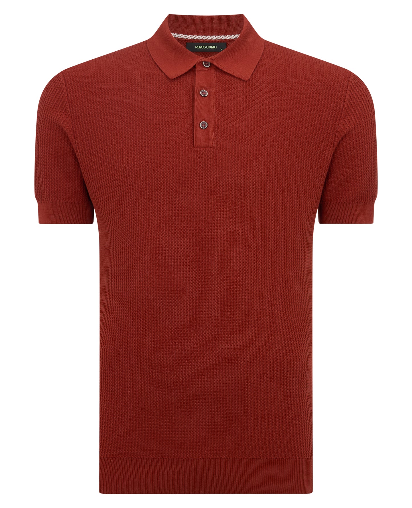 Man wearing a orange Slim Fit Cotton Interest Fabric Polo Shirt