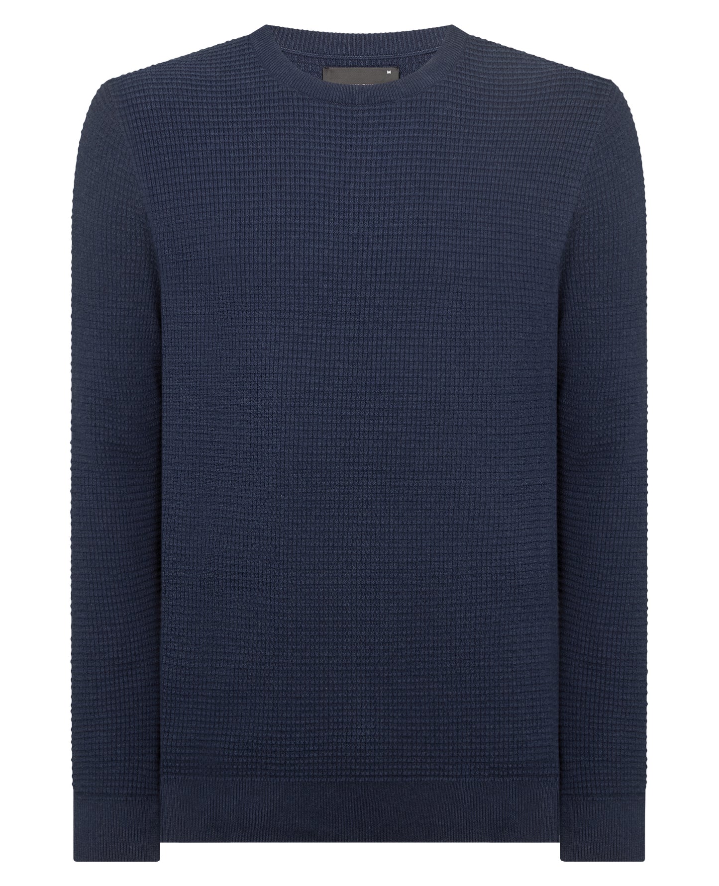Man wearing a blue Tapered Fit Cotton Crew Neck Sweater