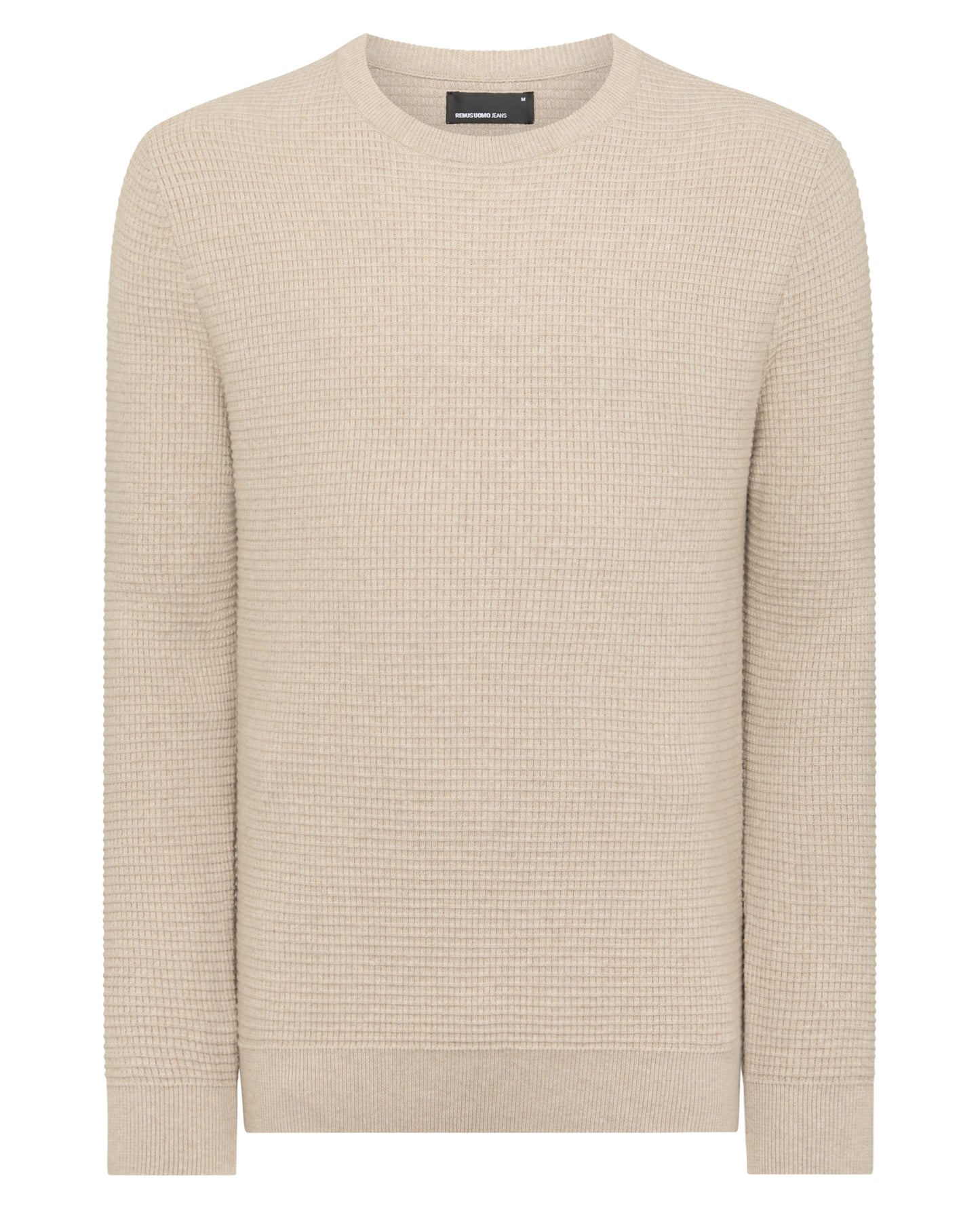 Man wearing a sand Tapered Fit Cotton Crew Neck Sweater