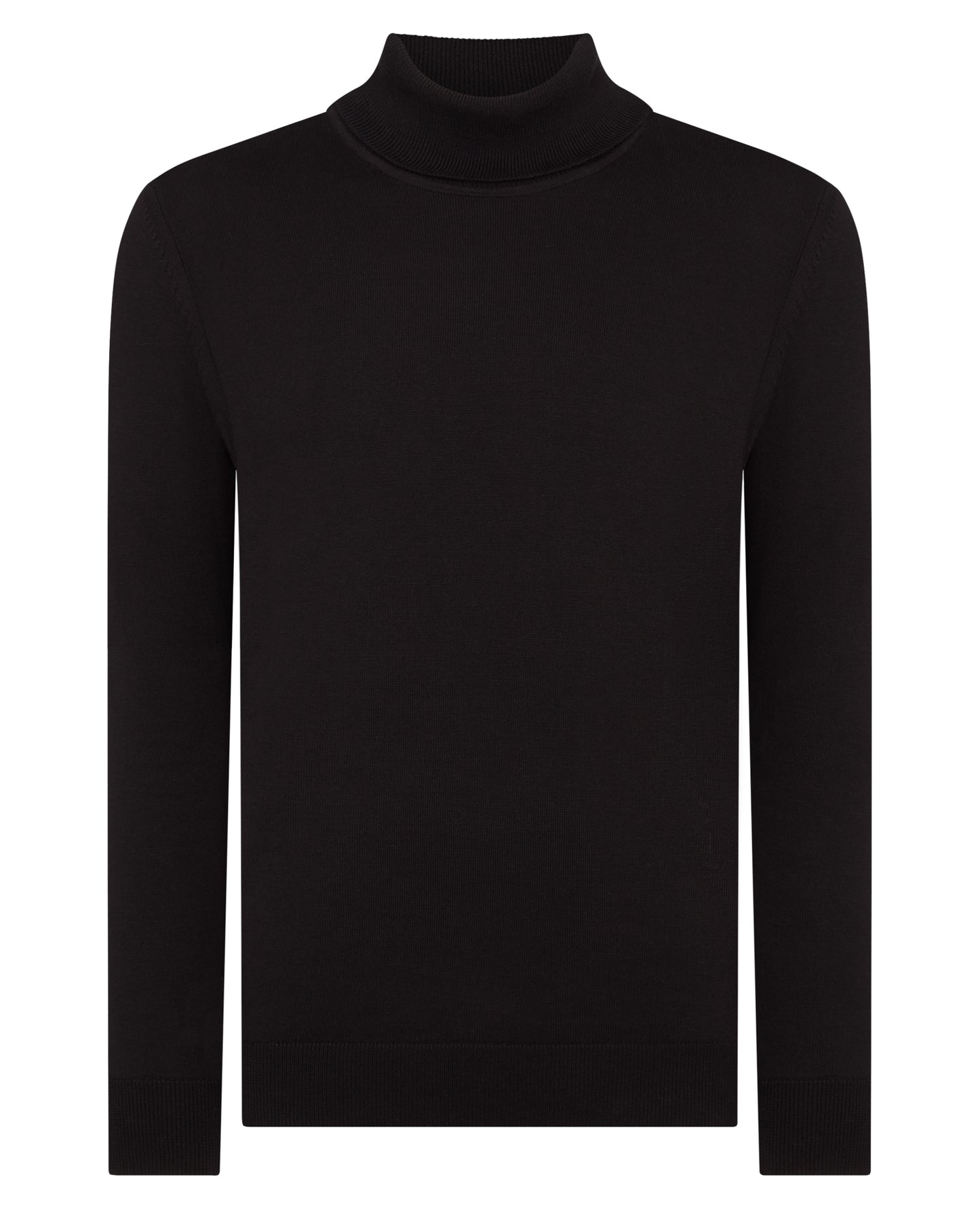 Man wearing a black Tapered Fit Roll Neck Sweater