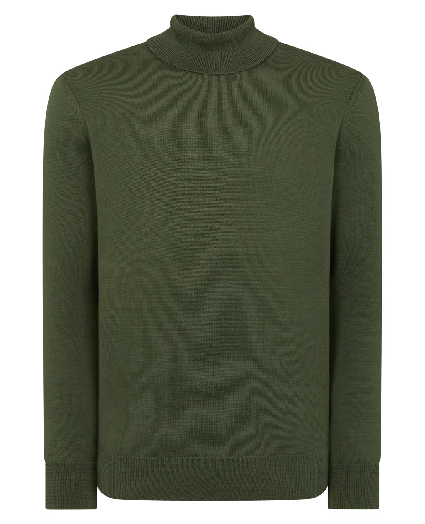 Man wearing a green Tapered Fit Roll Neck Sweater