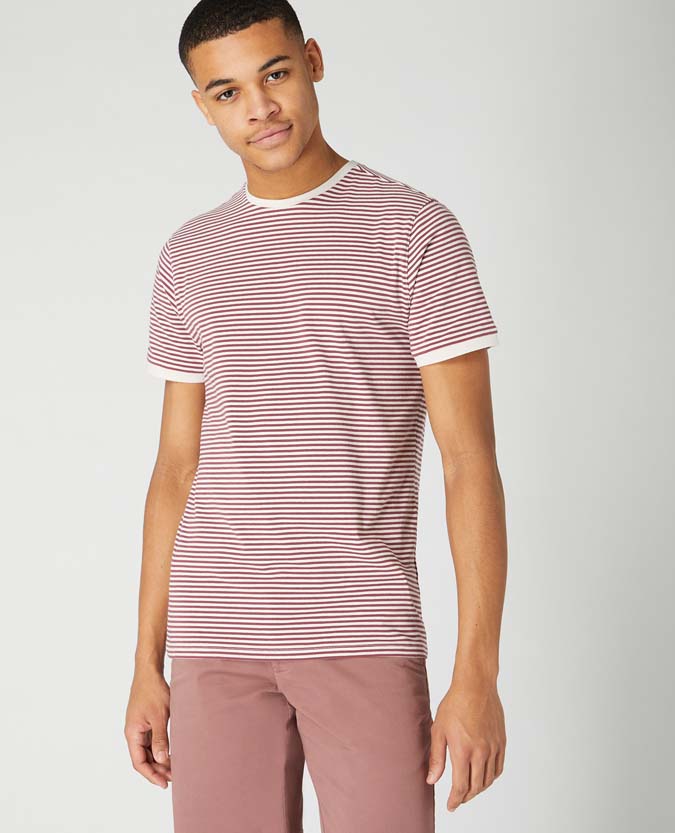 Tapered Fit Striped Cotton T-Shirt