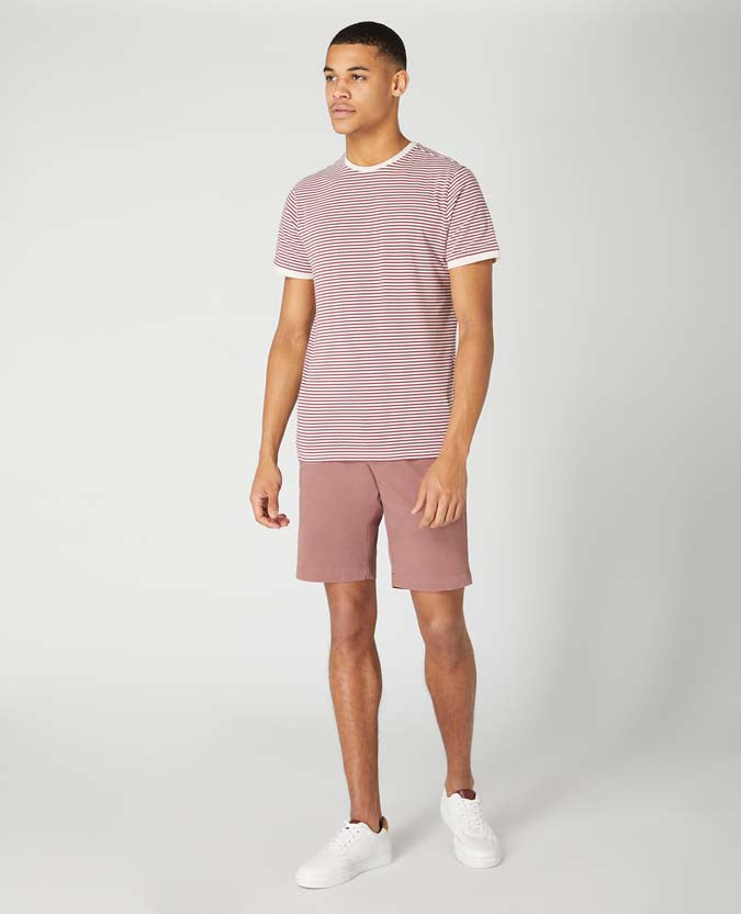 Tapered Fit Striped Cotton T-Shirt