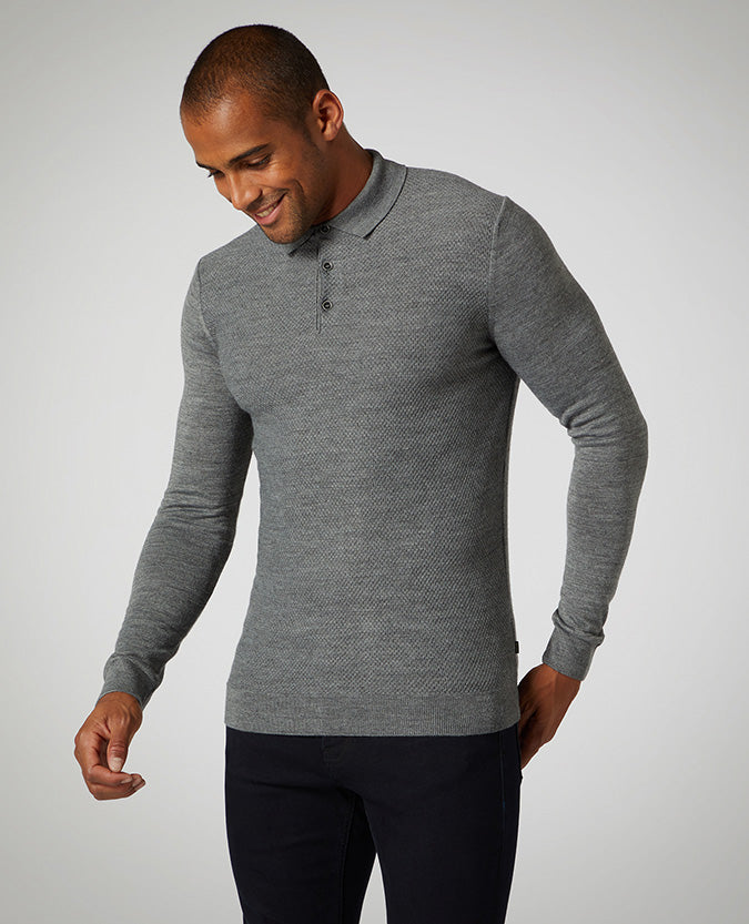 Slim Fit Merino Wool-Blend Long Sleeve Polo Shirt