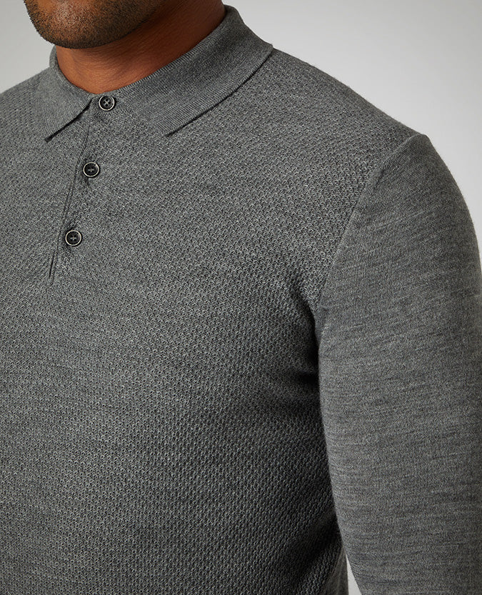 Slim Fit Merino Wool-Blend Long Sleeve Polo Shirt