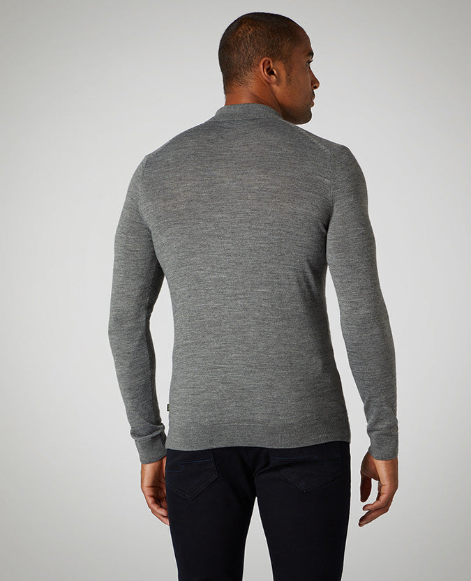 Slim Fit Merino Wool-Blend Long Sleeve Polo Shirt