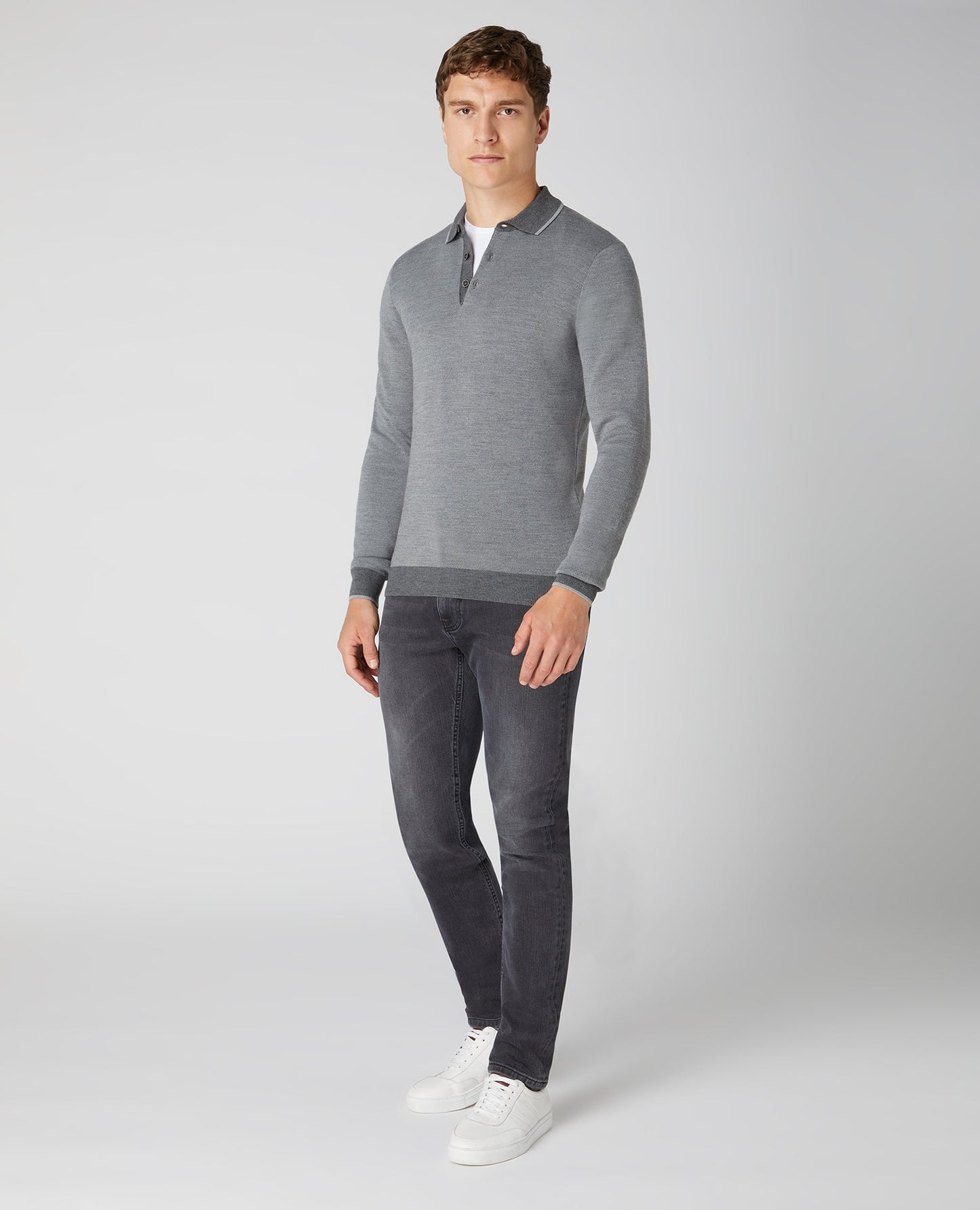 Slim Fit Merino Wool-Blend Long Sleeve knitted Polo