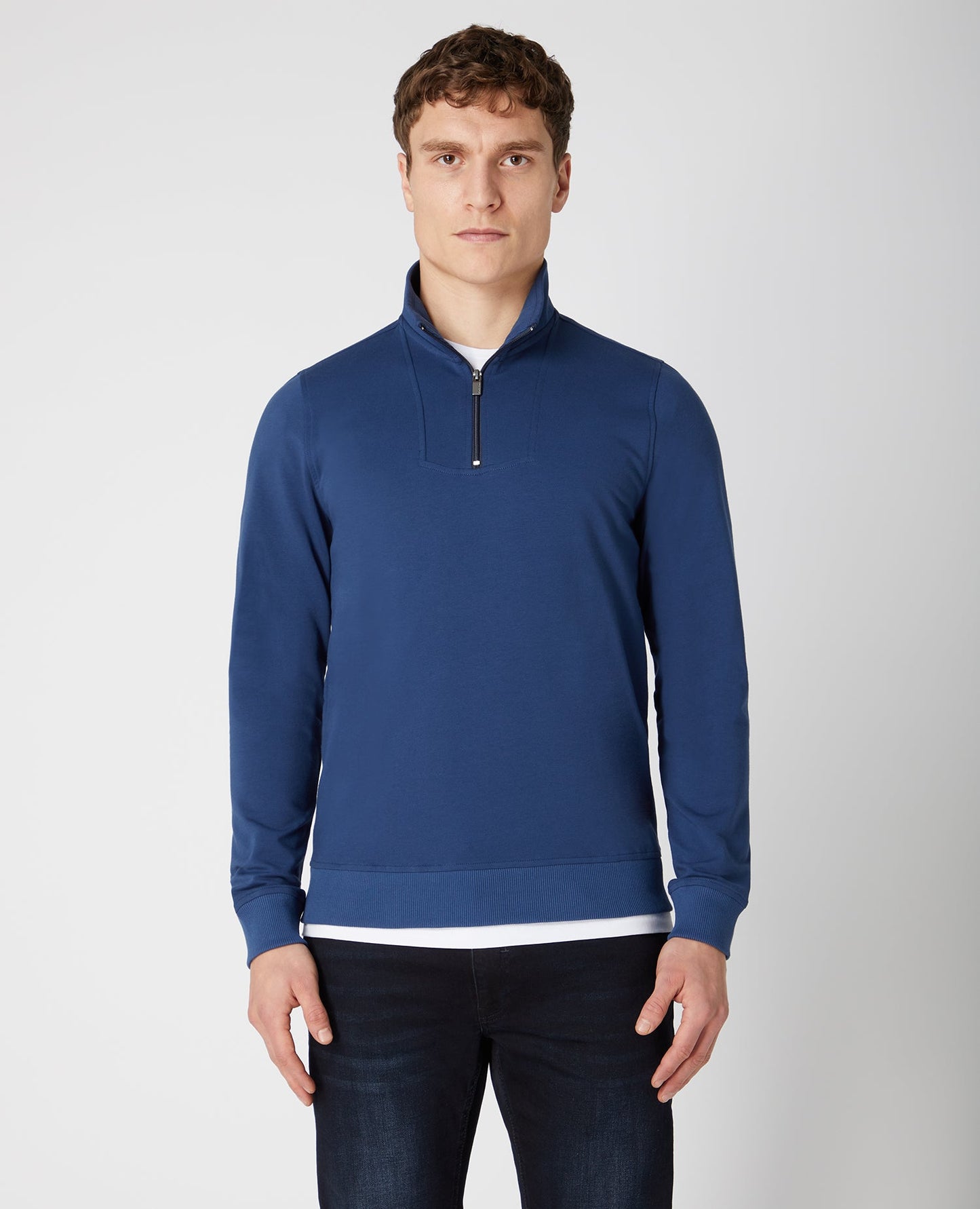 Tapered Fit Cotton-Stretch Half-Zip Sweatshirt