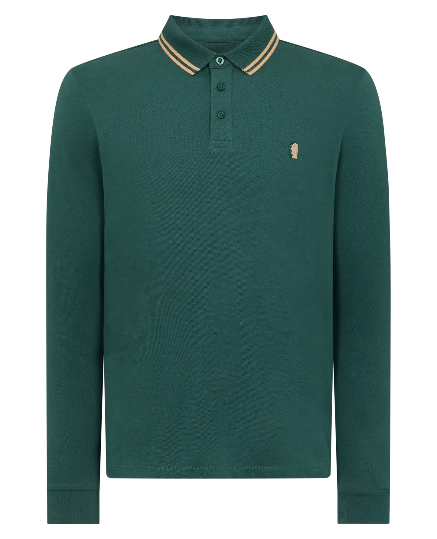 Man wearing a green Slim Fit Cotton-Stretch Pique Polo Shirt