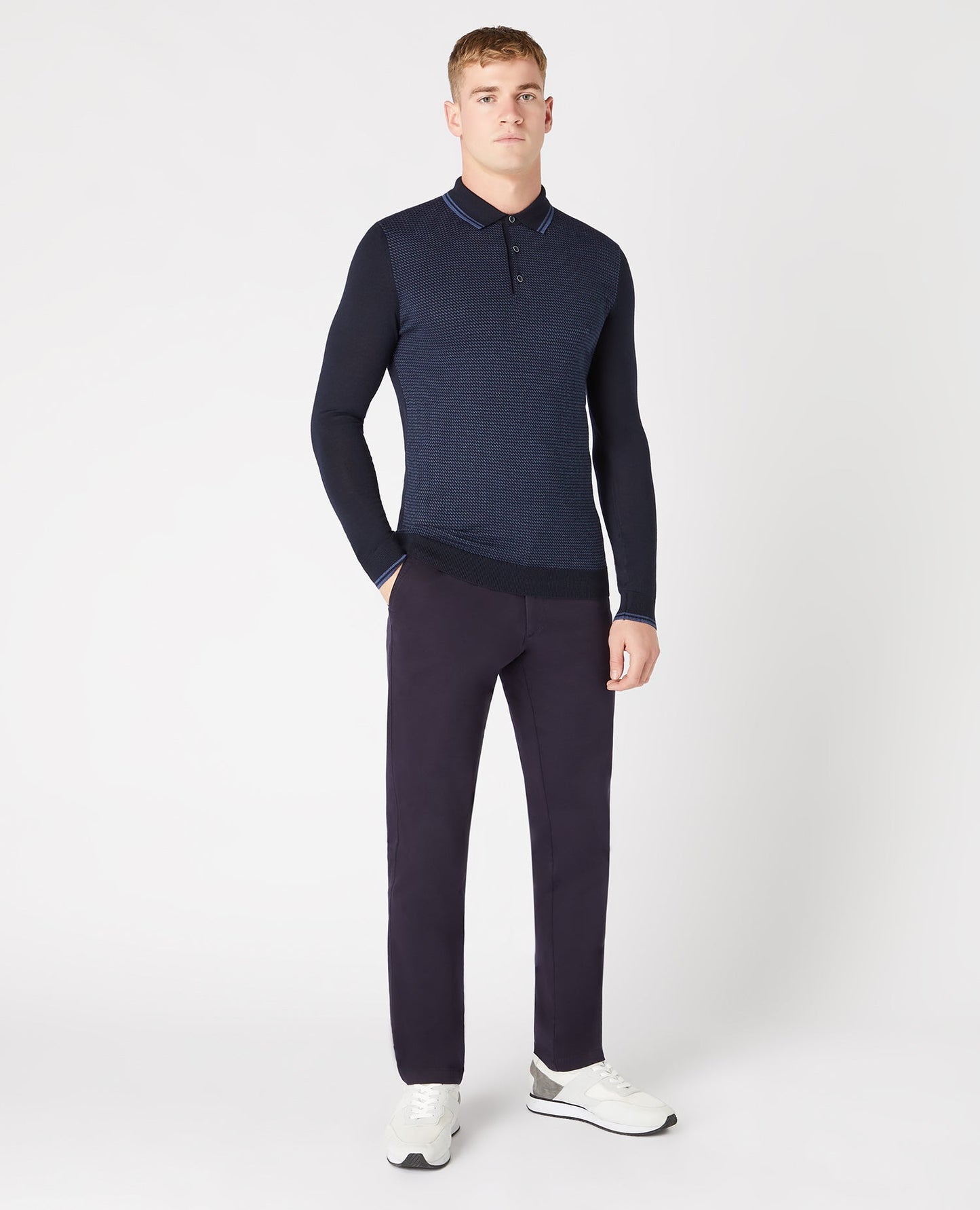 Slim Fit Merino Wool-Blend Long Sleeve Knitted Polo
