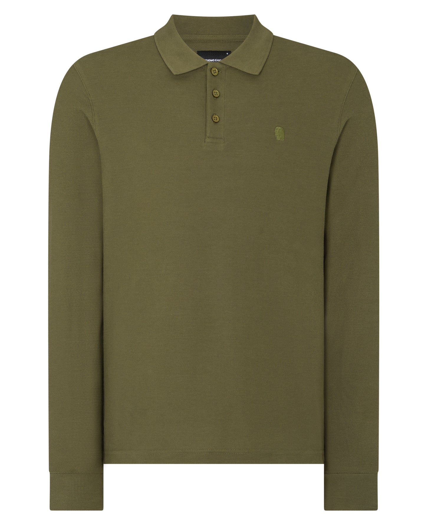 Man wearing a green Slim Fit Cotton-Stretch Pique Polo Shirt