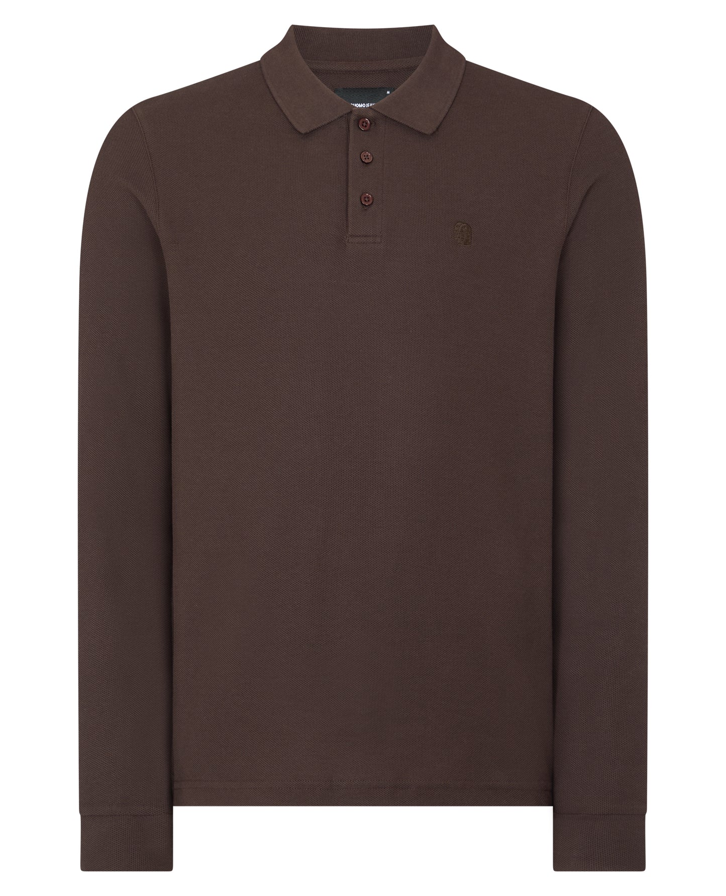 Man wearing a brown Slim Fit Cotton-Stretch Pique Polo Shirt